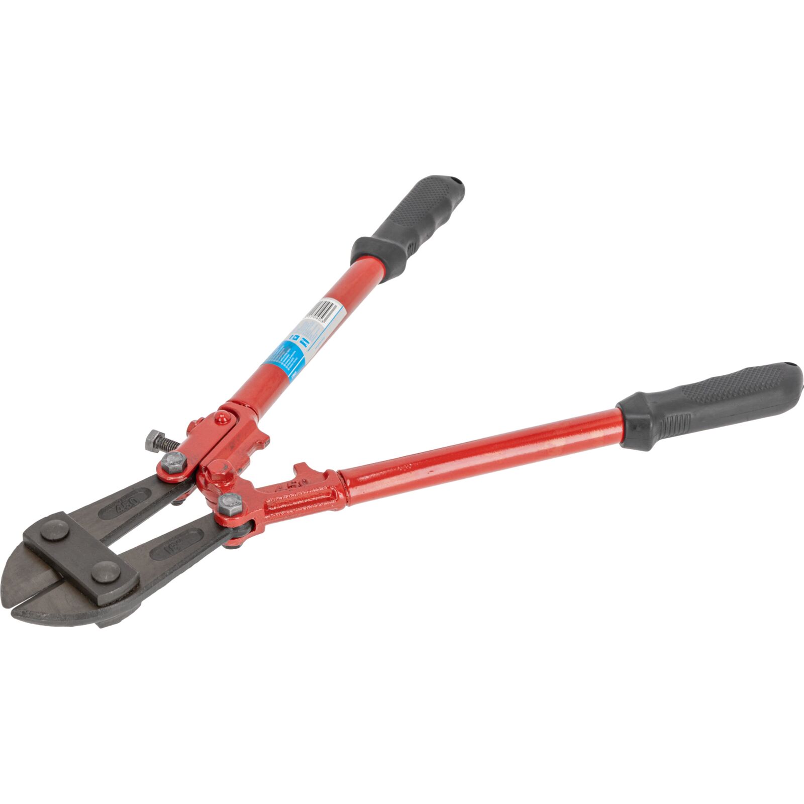 Bolt Cutter. Drop Forged Jaws. Tubular Steel Handless Painted Red with Black Rubber Hand Sleeves. Adjusting Screw for Strenght of Cutting. Size 450 mm.