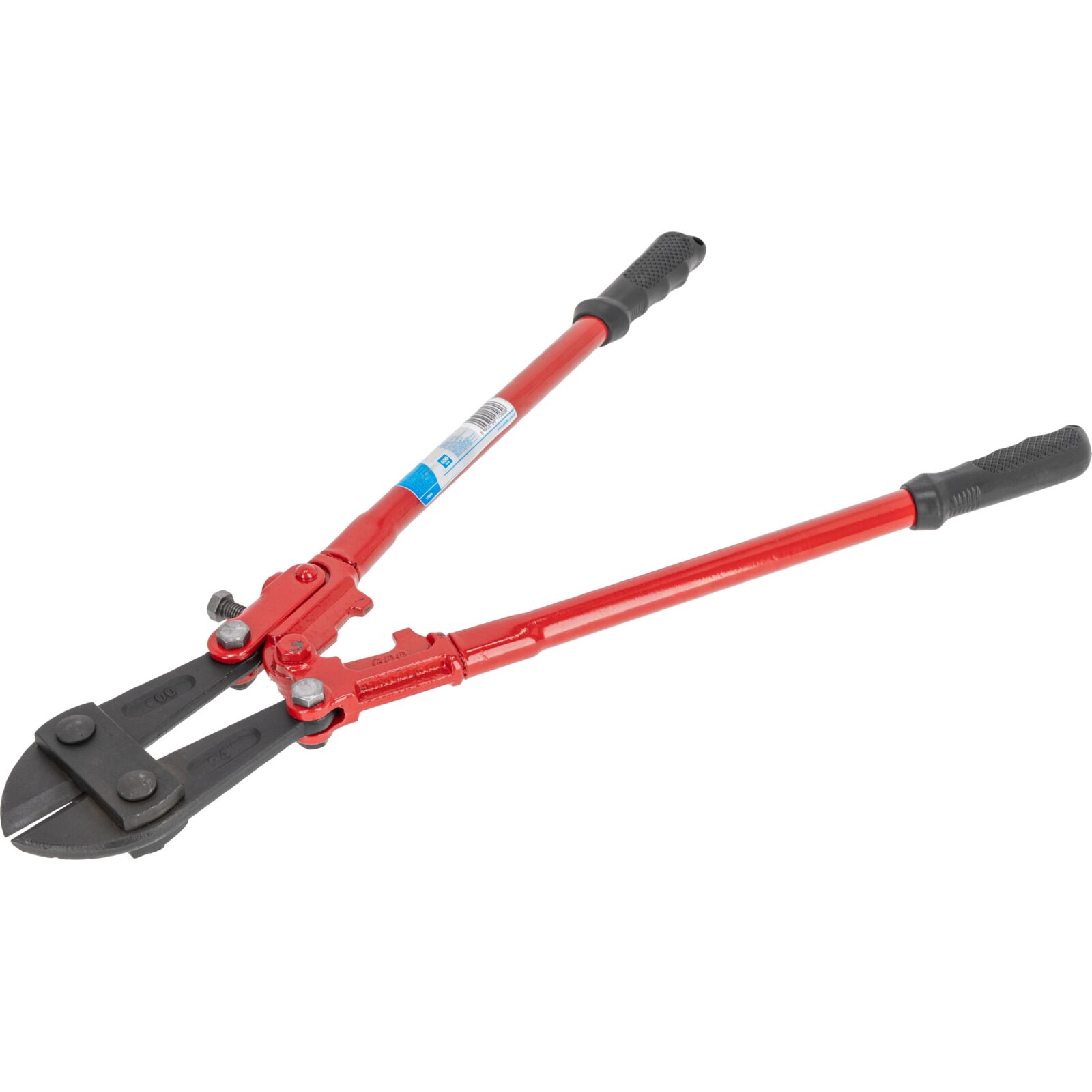 Bolt Cutter. Drop Forged Jaws. Tubular Steel Handless Painted Red with Black Rubber Hand Sleeves. Adjusting Screw for Regulation of Strenght of Cutting. Size 600 mm.