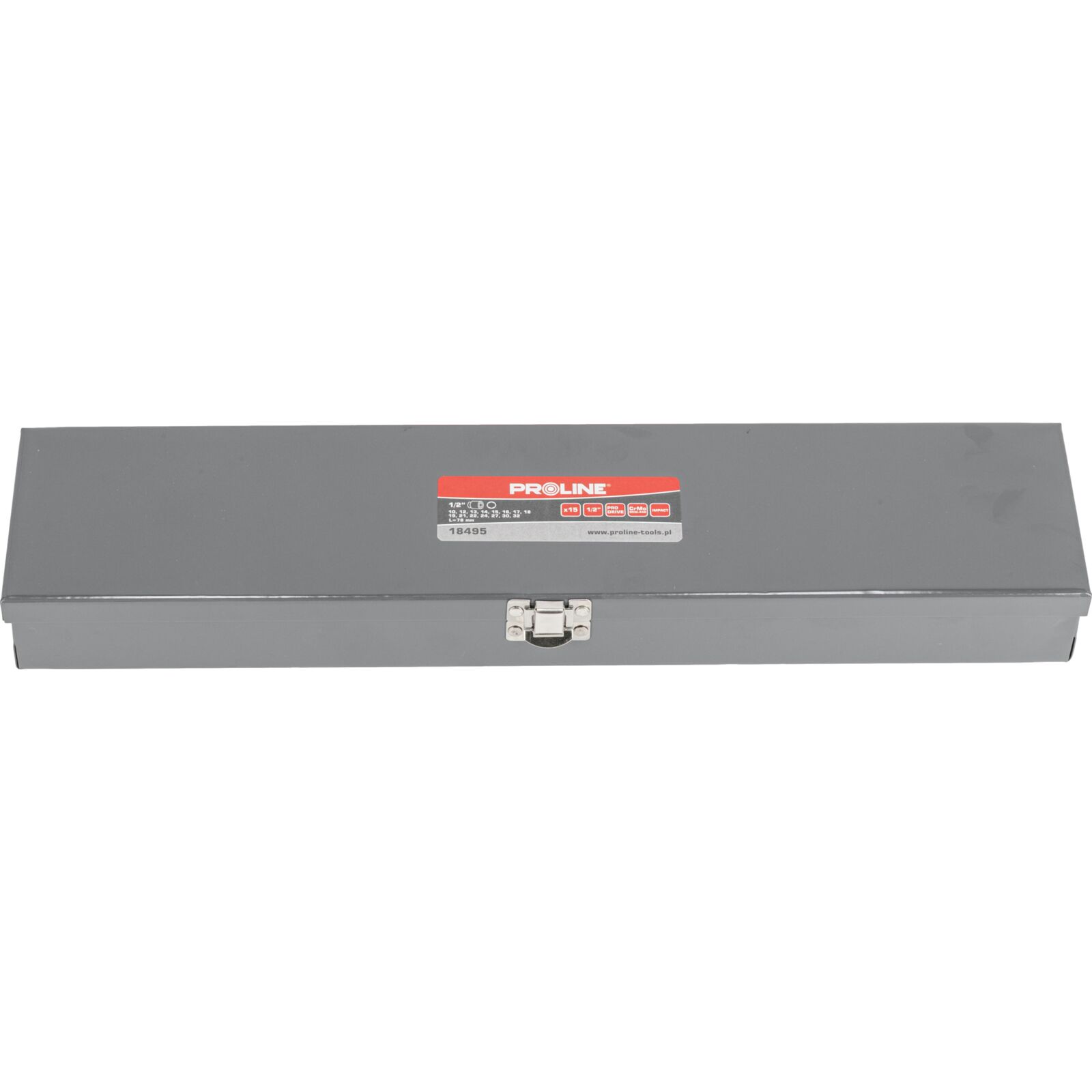 Krafthylsor sats 15st långa hylsor 1/2, 10-32 mm, CRV-MO, Metallbox, Proline