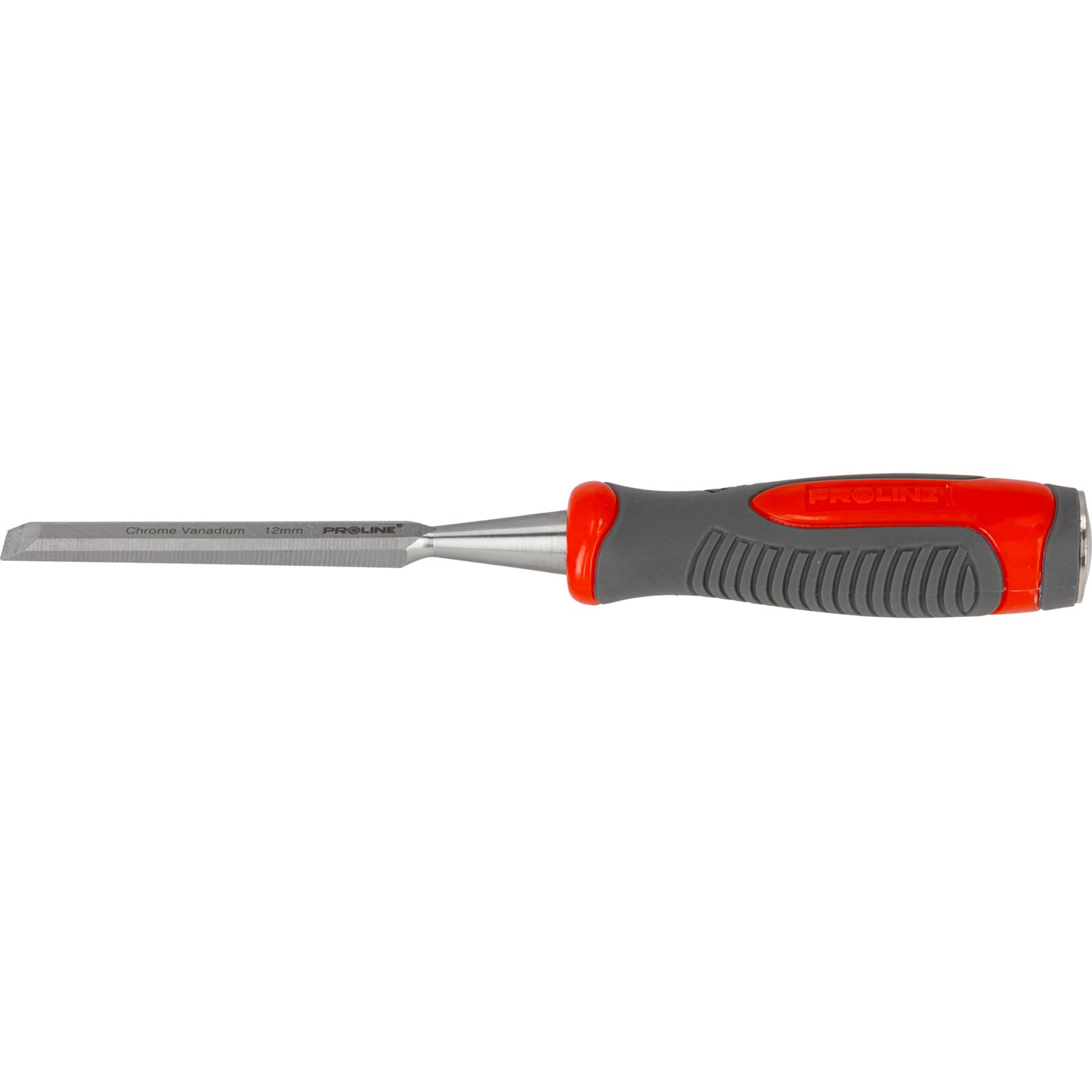 Stämjärn för trä 12 mm, Platt, Förstärkt, Chrome-Vanadium 60 HRC, Hantag av Kompositmaterial (TPR), Halkfri Yta, Proline