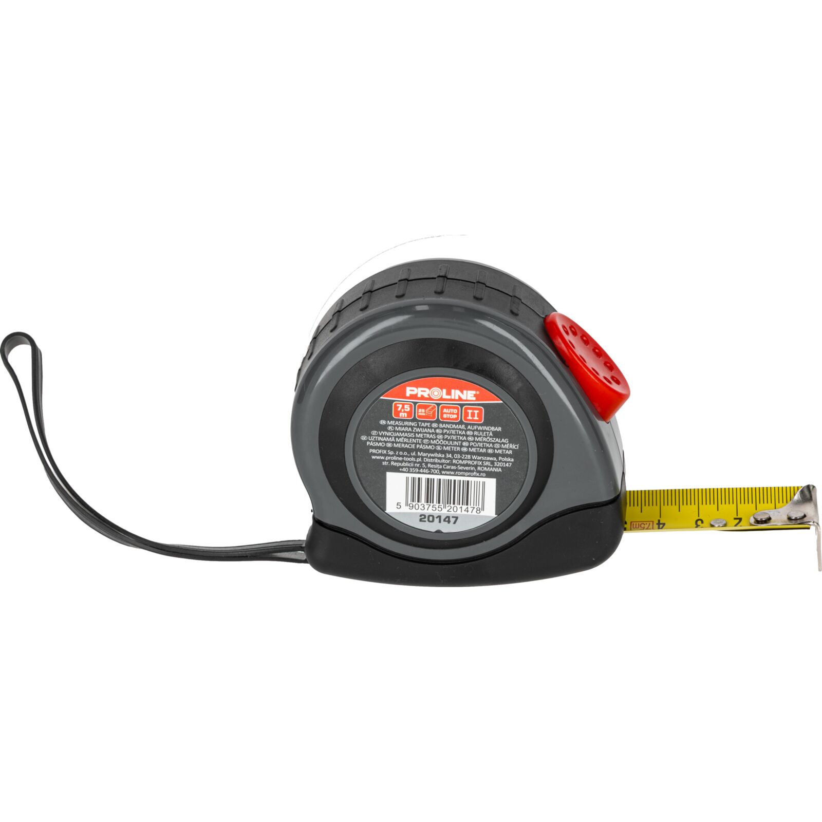 Measuring Tape 7.5m/25m, Rubber Case, Automatic Stop, Proline