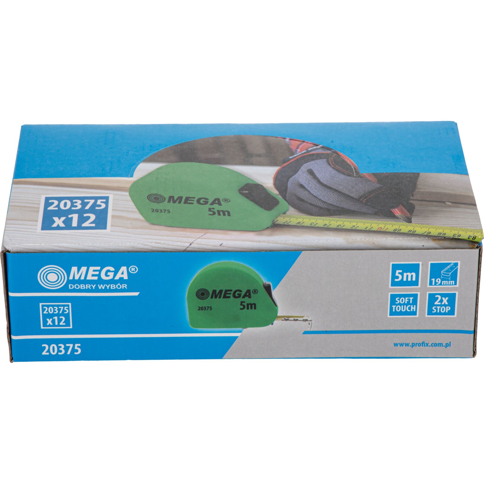 Måttband 5 m/19 mm med 2 stopp, soft touch