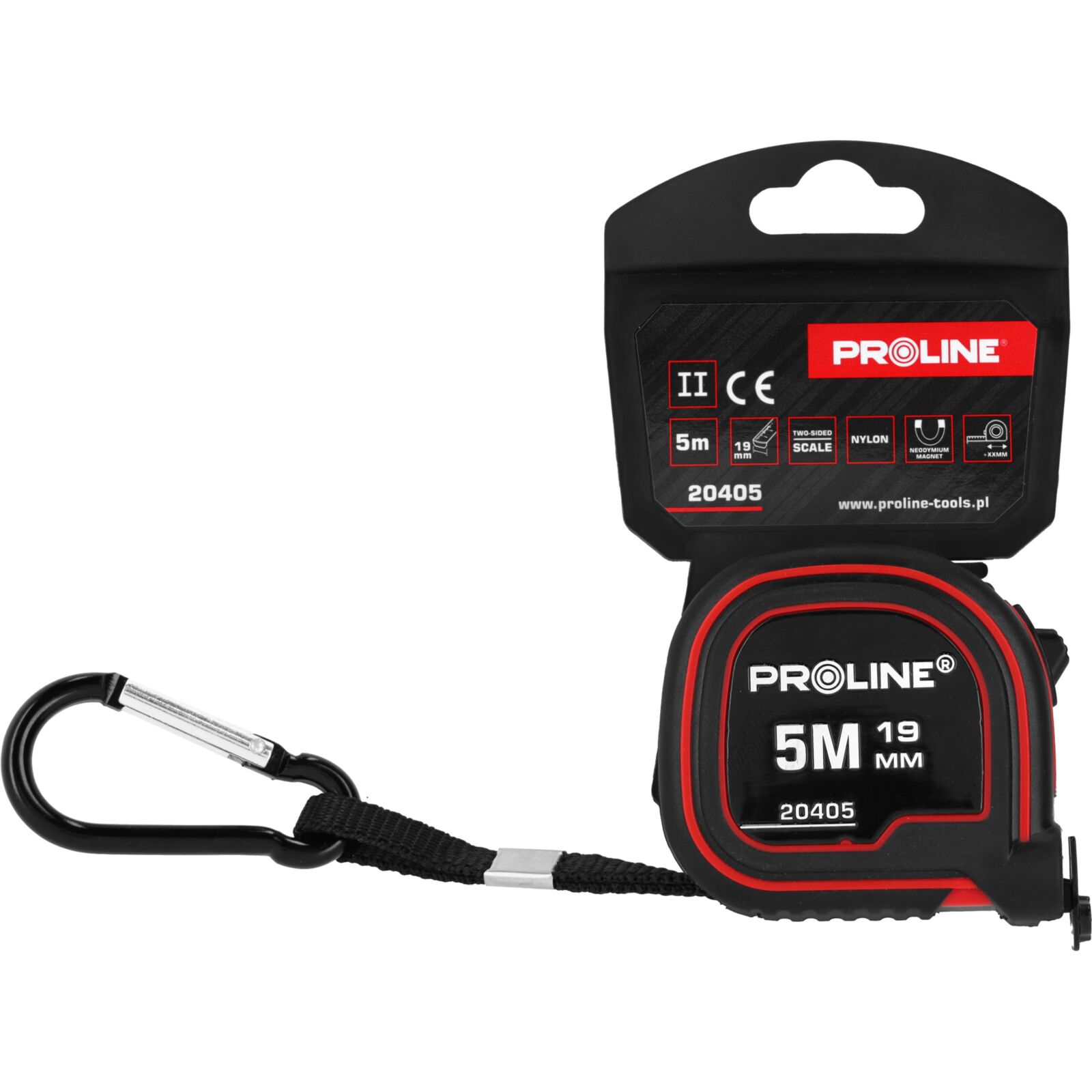 Måttband 8m/25 mm, Tvåsidigt, Nylon, Klämma, CE, Proline