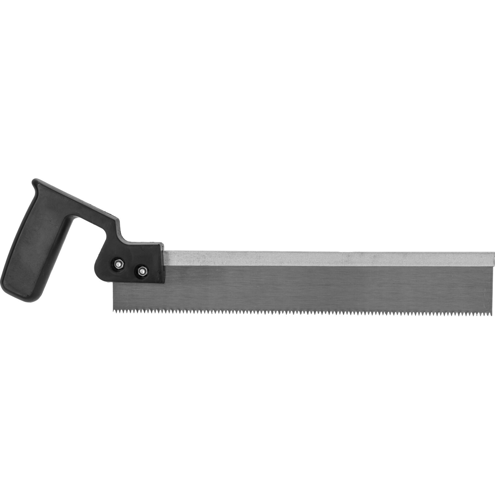 300 mm Mitre Box with Saw. för Cutting 90 and 45. Max. Width of Cutting Panels Up To 65 mm. Supplied with Tenon Saw 300 mm with Plastic Black Handle. Mitre Box Made of Black Plastic.