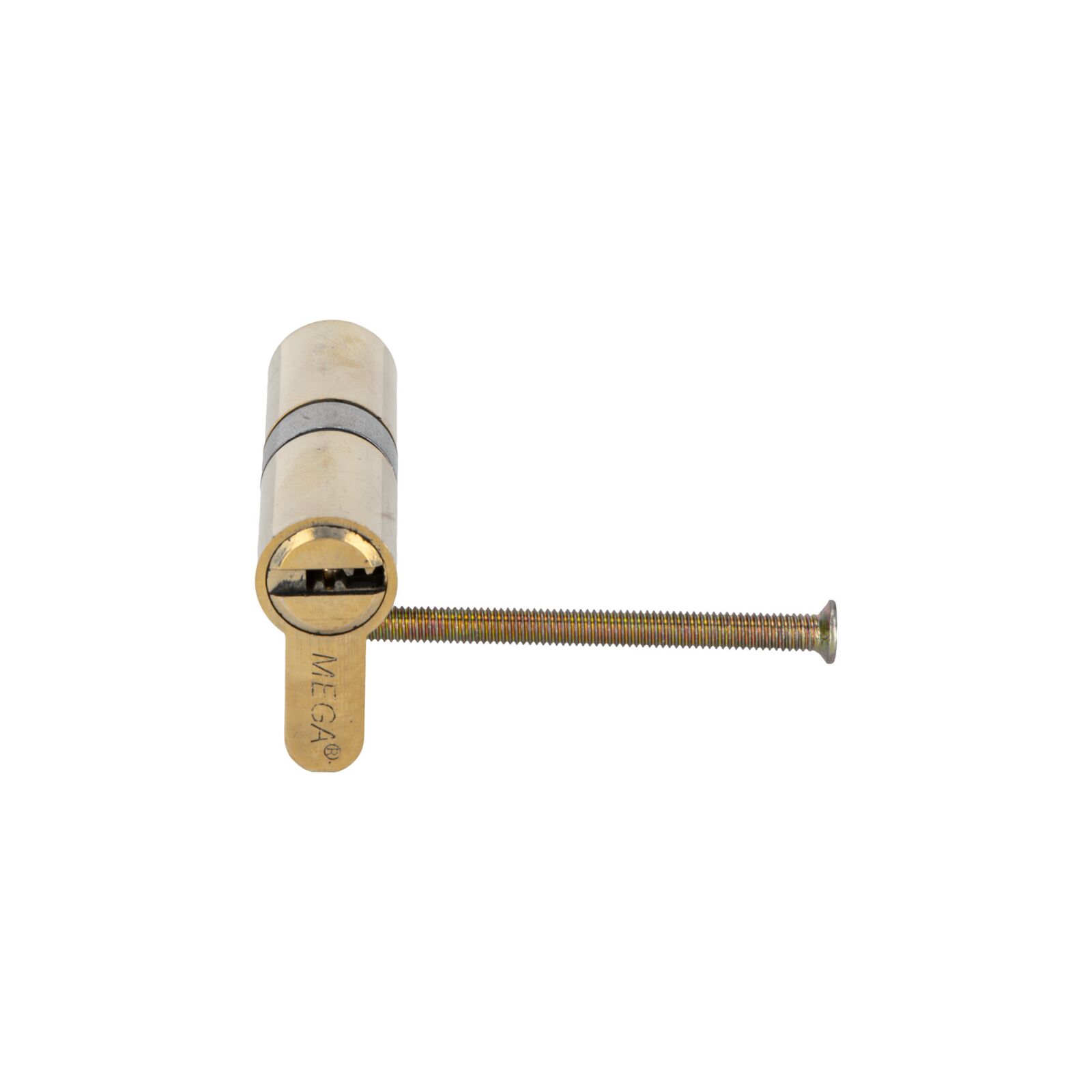 Brass Lock Cylinder, Symmetrical - 62 mm. 6 Special Security Type Keys. Long Brass Screw 64 mm. On Card