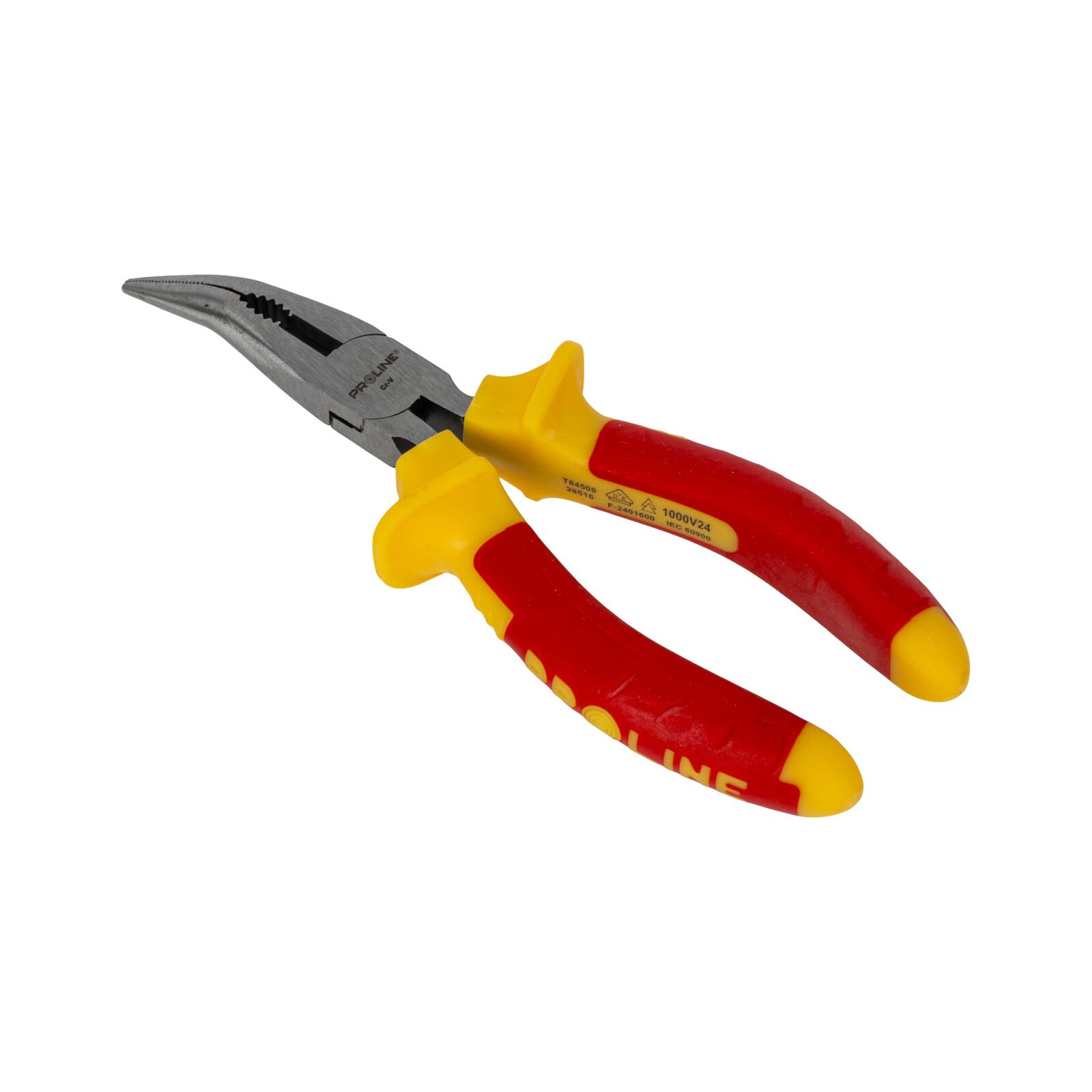 Bent Flat Nose Pliers 160 mm Rounded Jaw 1000V with Cutter, Proline