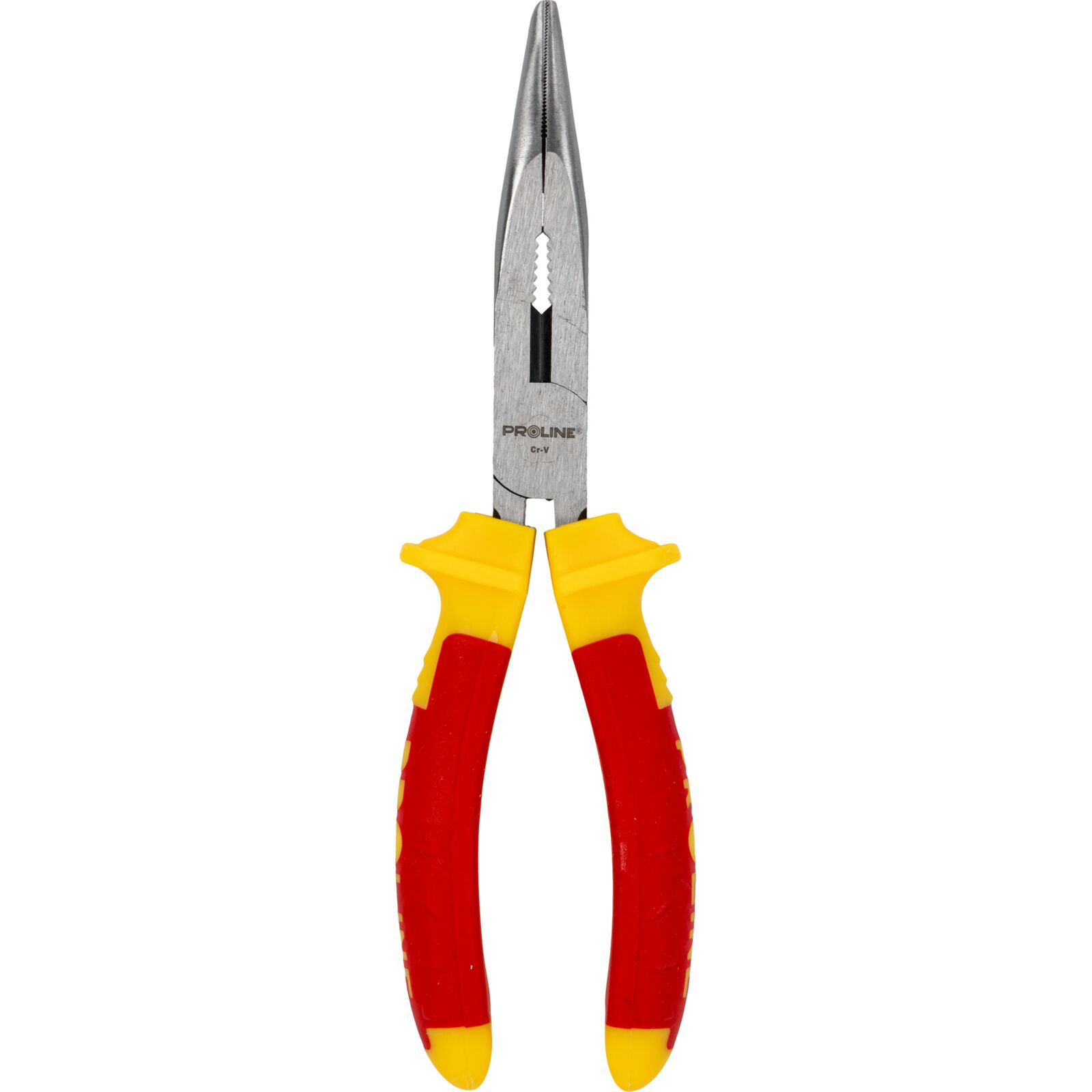 Bent Flat Nose Pliers 200 mm 1000V with Side Cutter, Textured Grip, Rounded Jaw, Proline