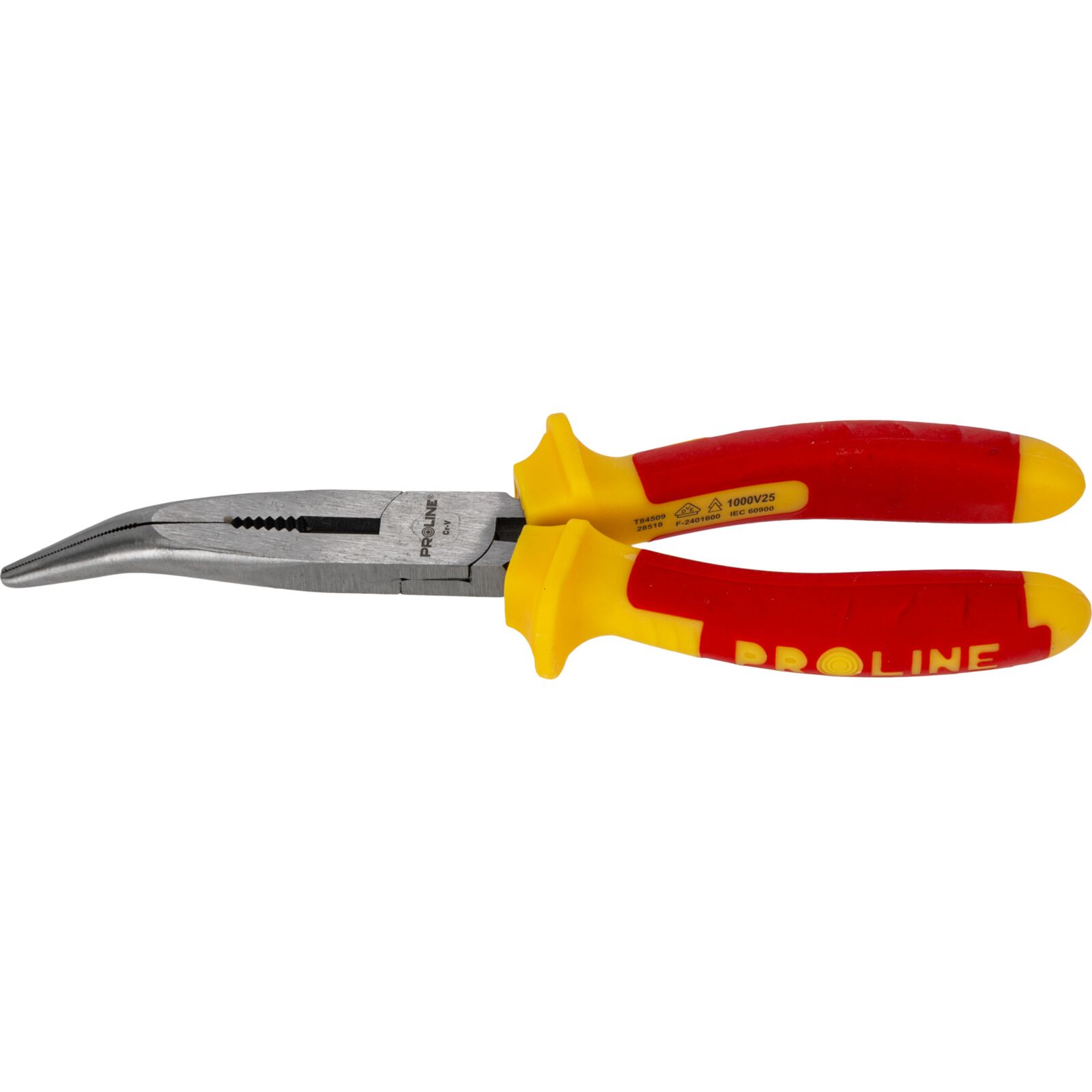 Bent Flat Nose Pliers 200 mm 1000V with Side Cutter, Textured Grip, Rounded Jaw, Proline