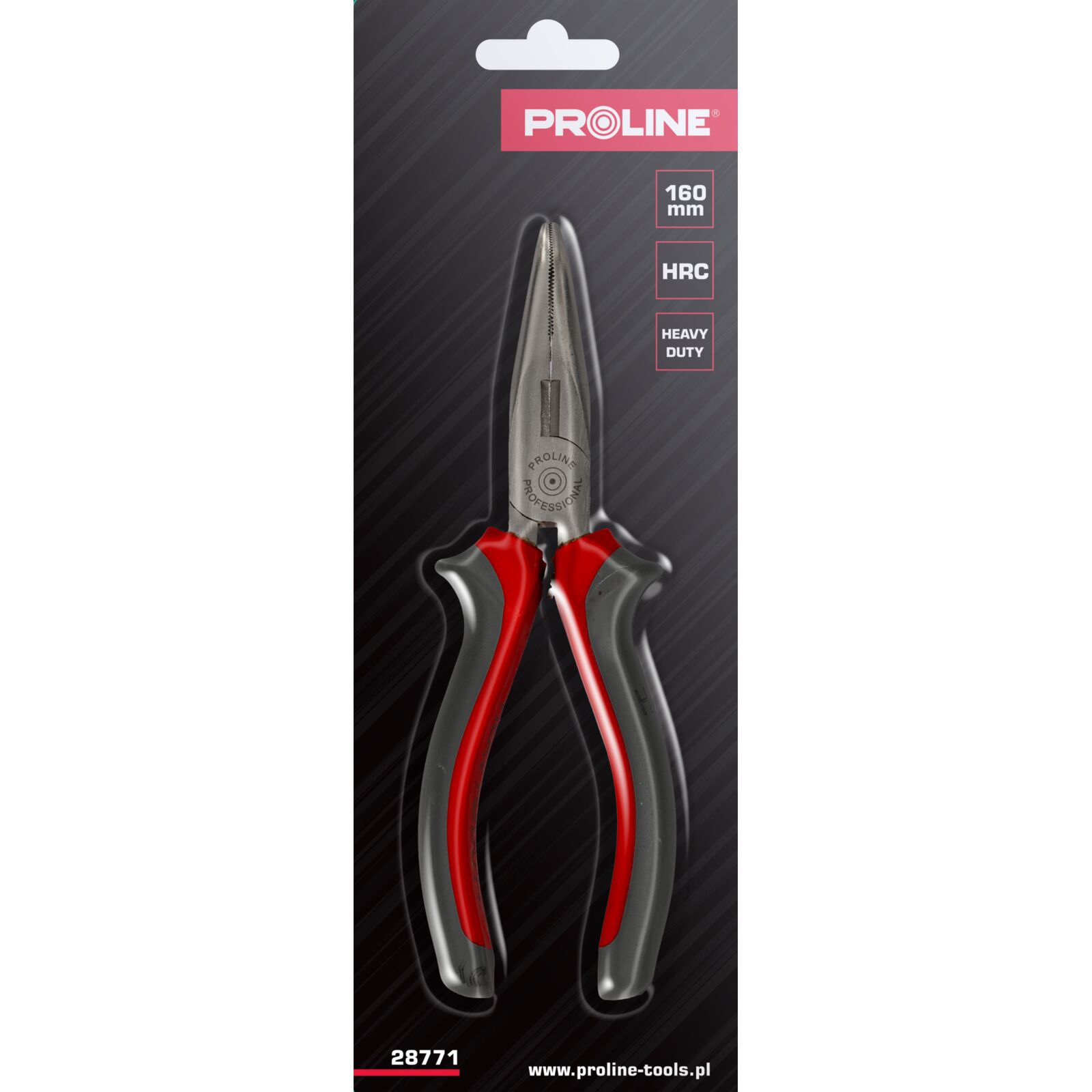 Flacktång 160 mm, böjd, Heavy Duty, rund käft, räfflad, med avbitare, Proline