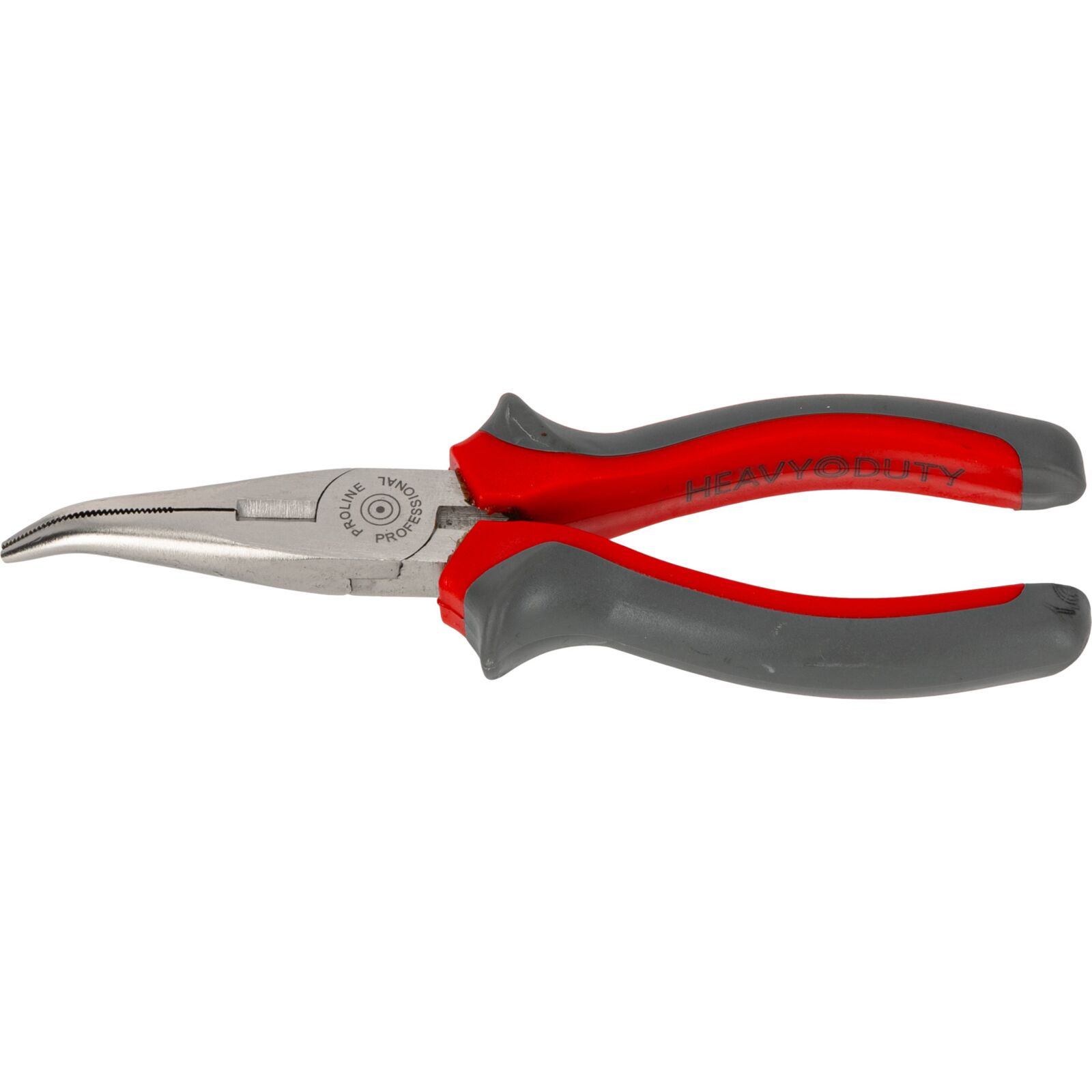 Flacktång 160 mm, böjd, Heavy Duty, rund käft, räfflad, med avbitare, Proline
