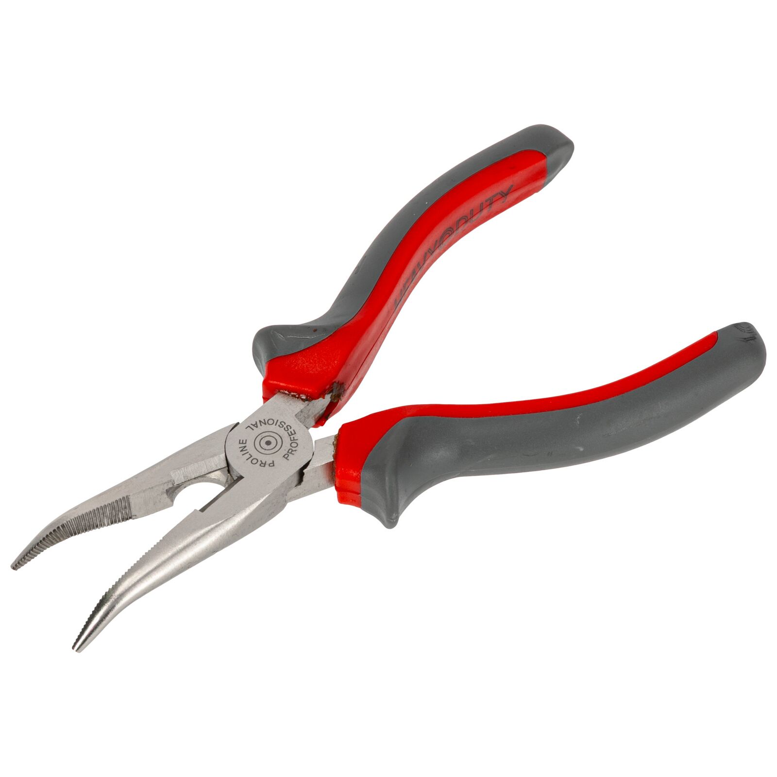 Flacktång 160 mm, böjd, Heavy Duty, rund käft, räfflad, med avbitare, Proline