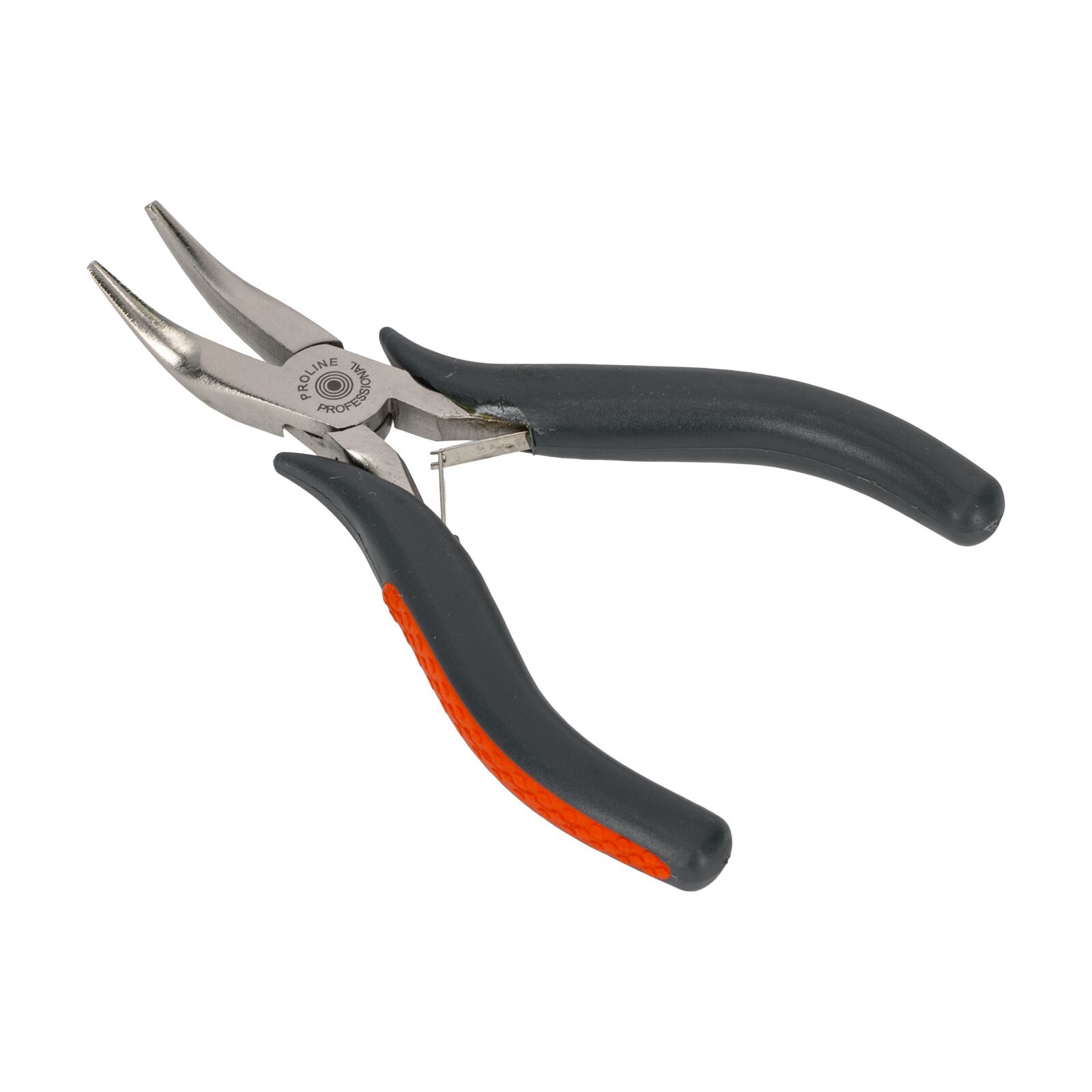 Bent Nose Mini Pliers 120 mm, Drop Forged, Hardened, Flat Spring, Satin Finish, Red Plastic with Black Anti-Slip Material, Proline
