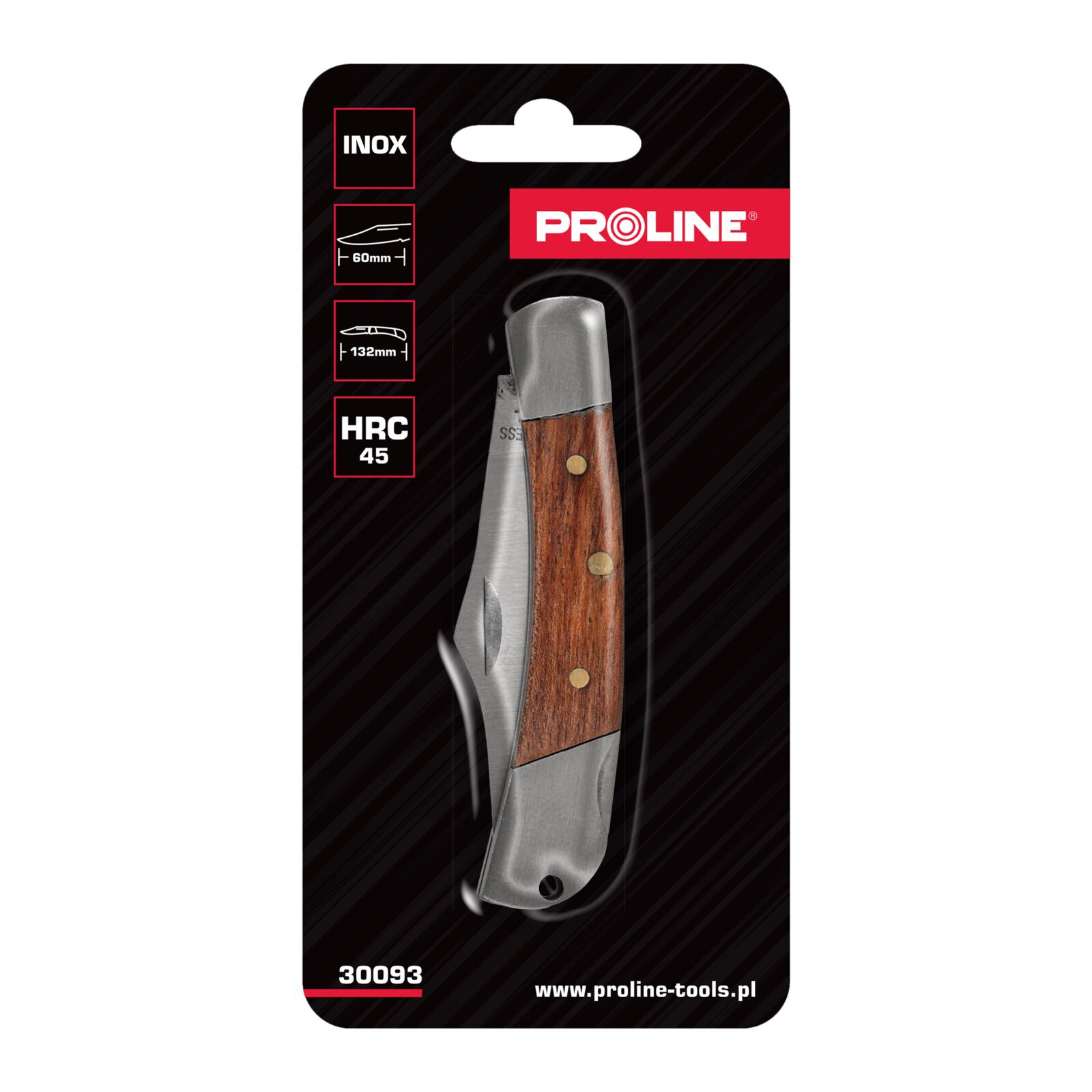 Folding Universal Knife 60 mm, Wooden Handle, Stainless Steel, Proline