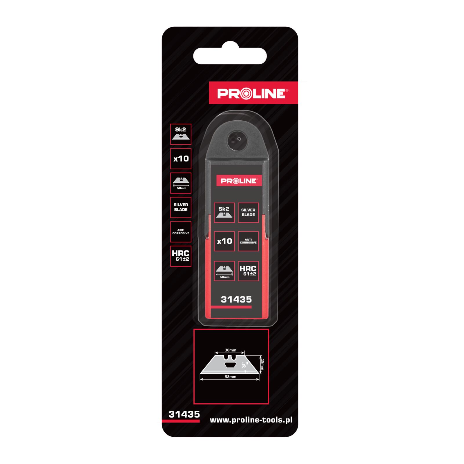 Spare Blade Trimming Knife 58 x 0.61 mm SK2, 10-pack, Proline