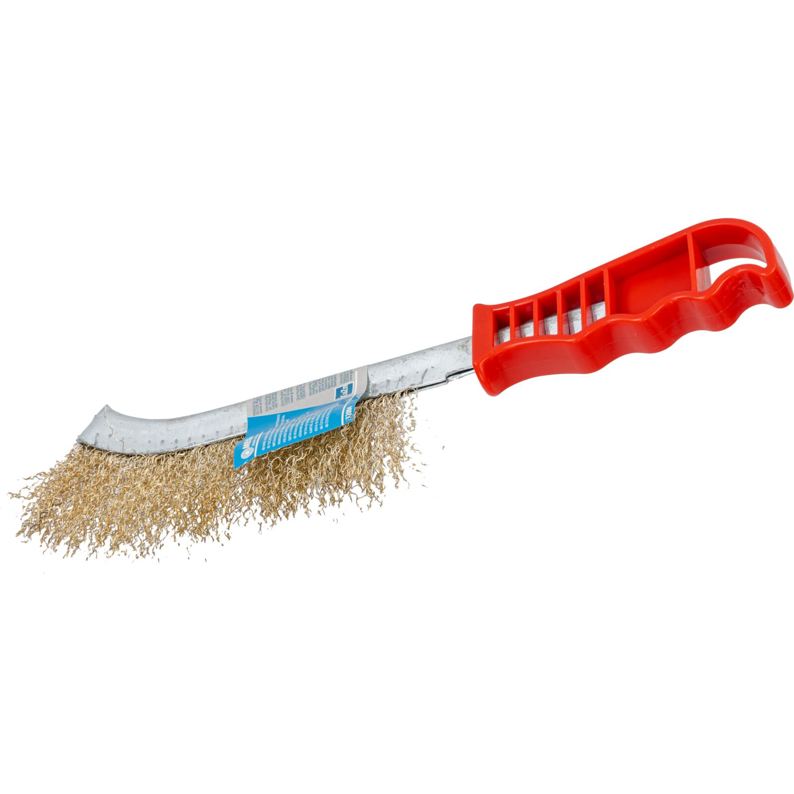 Wire Brush. Steel Wire Coated with Brass. Handle - Röd Plastic Label On.