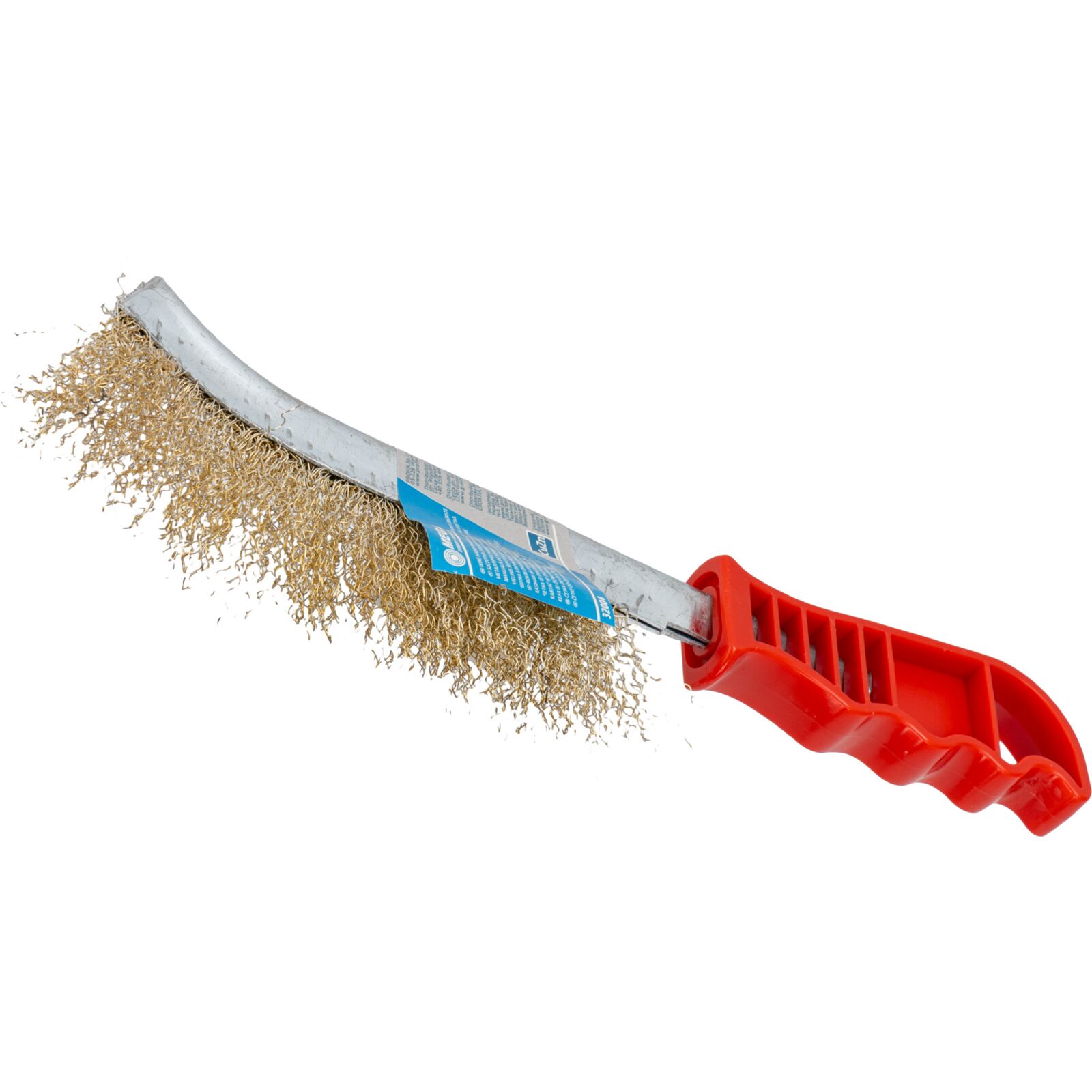 Wire Brush. Steel Wire Coated with Brass. Handle - Röd Plastic Label On.