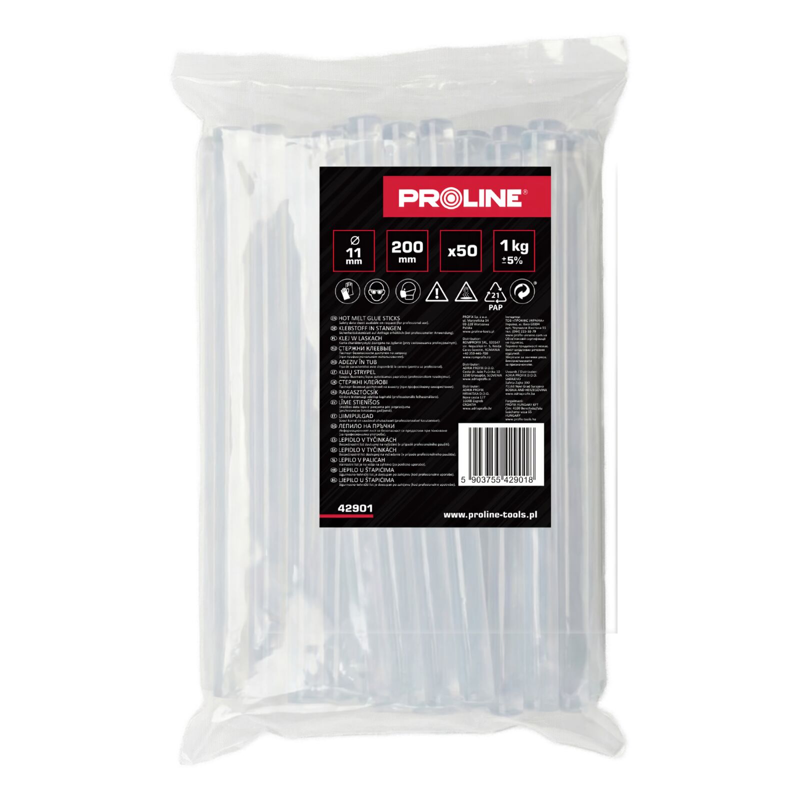 Glue Sticks 11 mm Clear 50pcs x 200 mm 1 kg, Proline