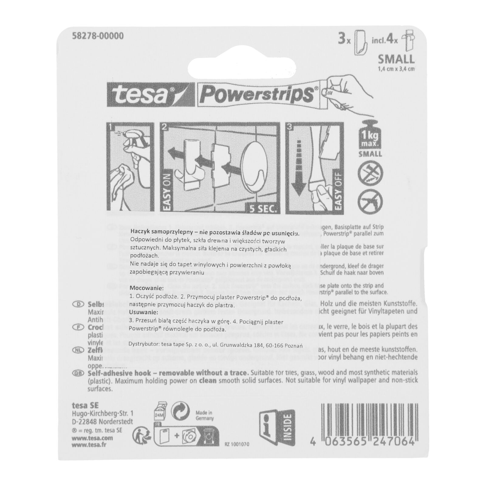 Adhesive Hooks Powerstrips 3 pcs Rectangular Small Black
