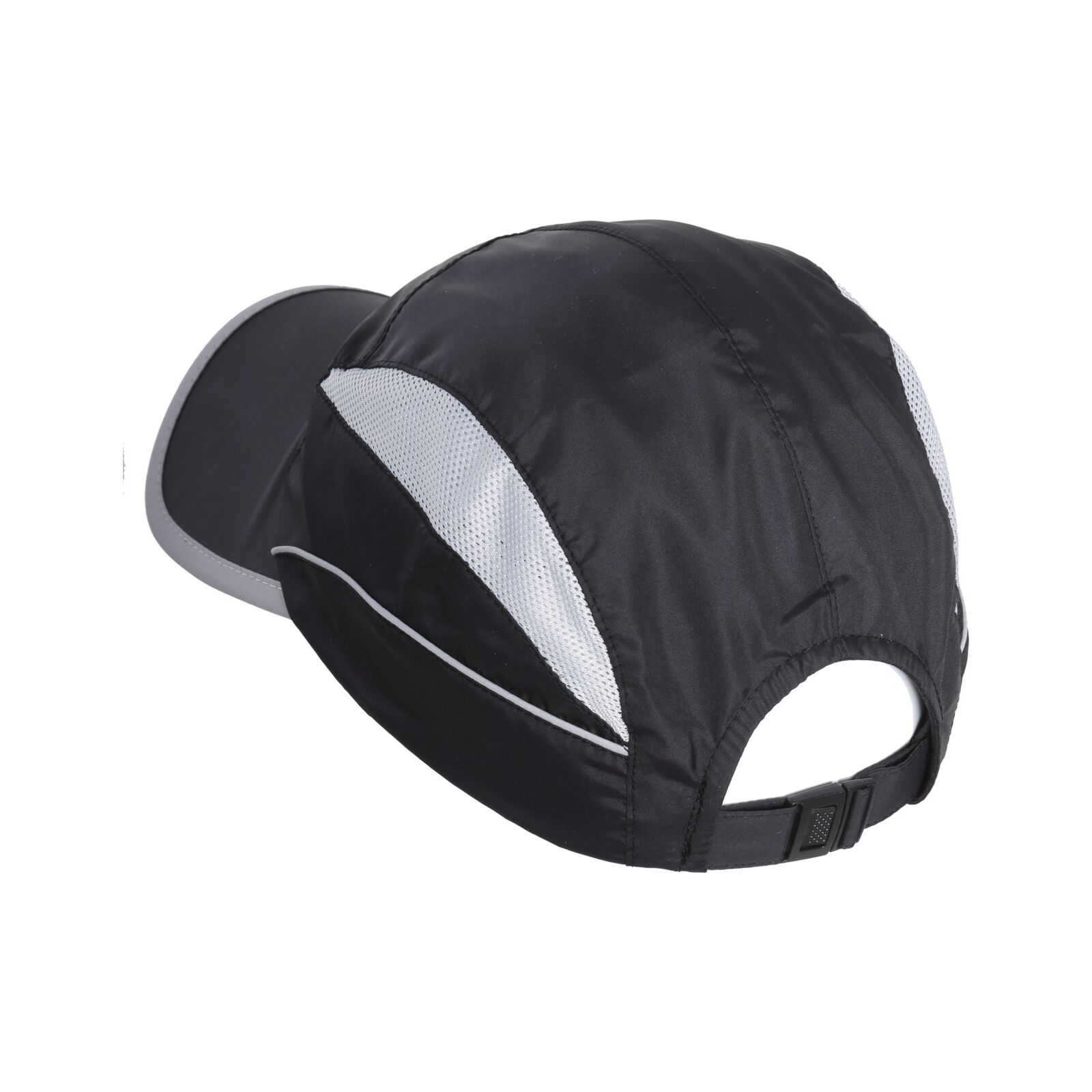 Black sport cap in polyester with mesh