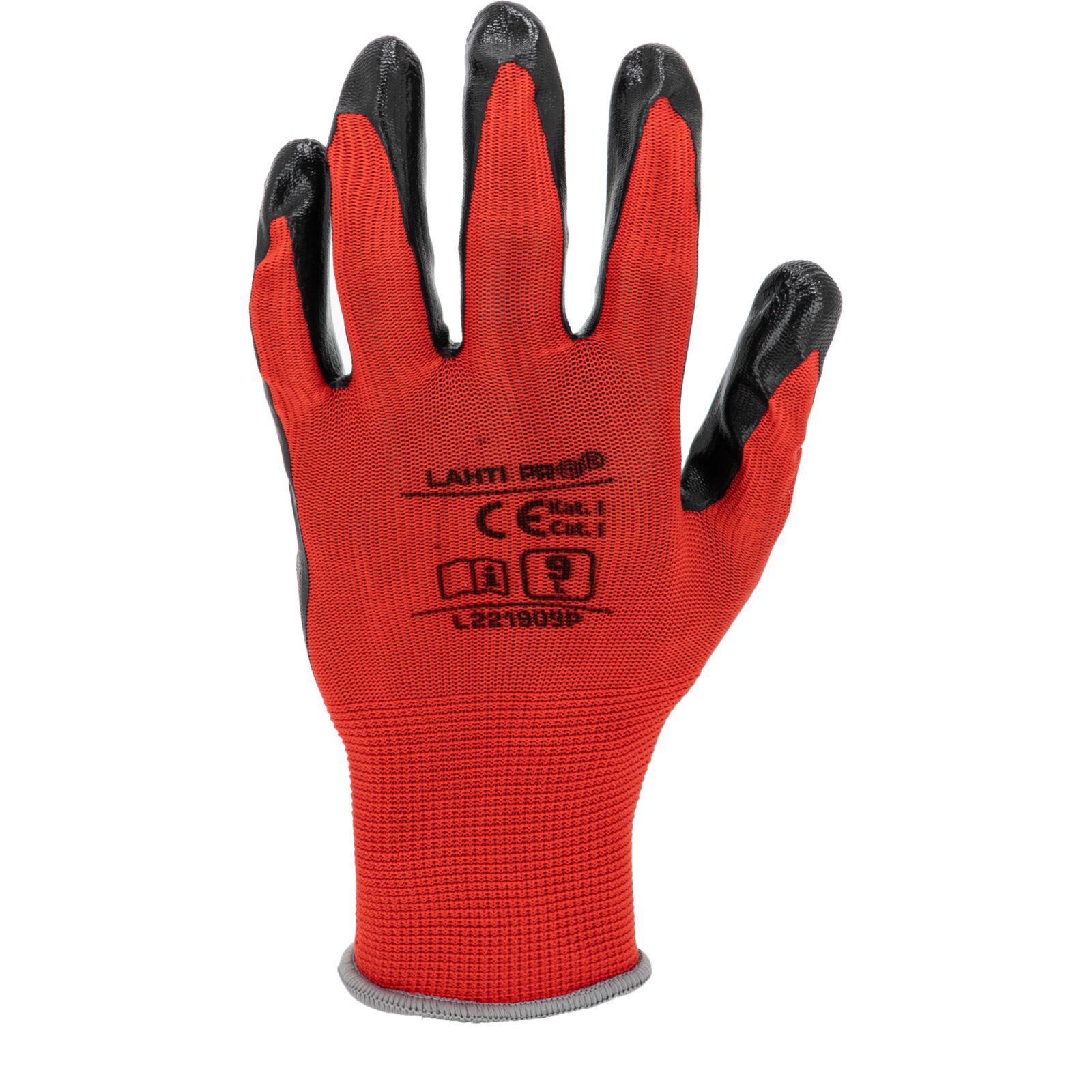 Nitrile-coated gloves red-black, 12 pairs