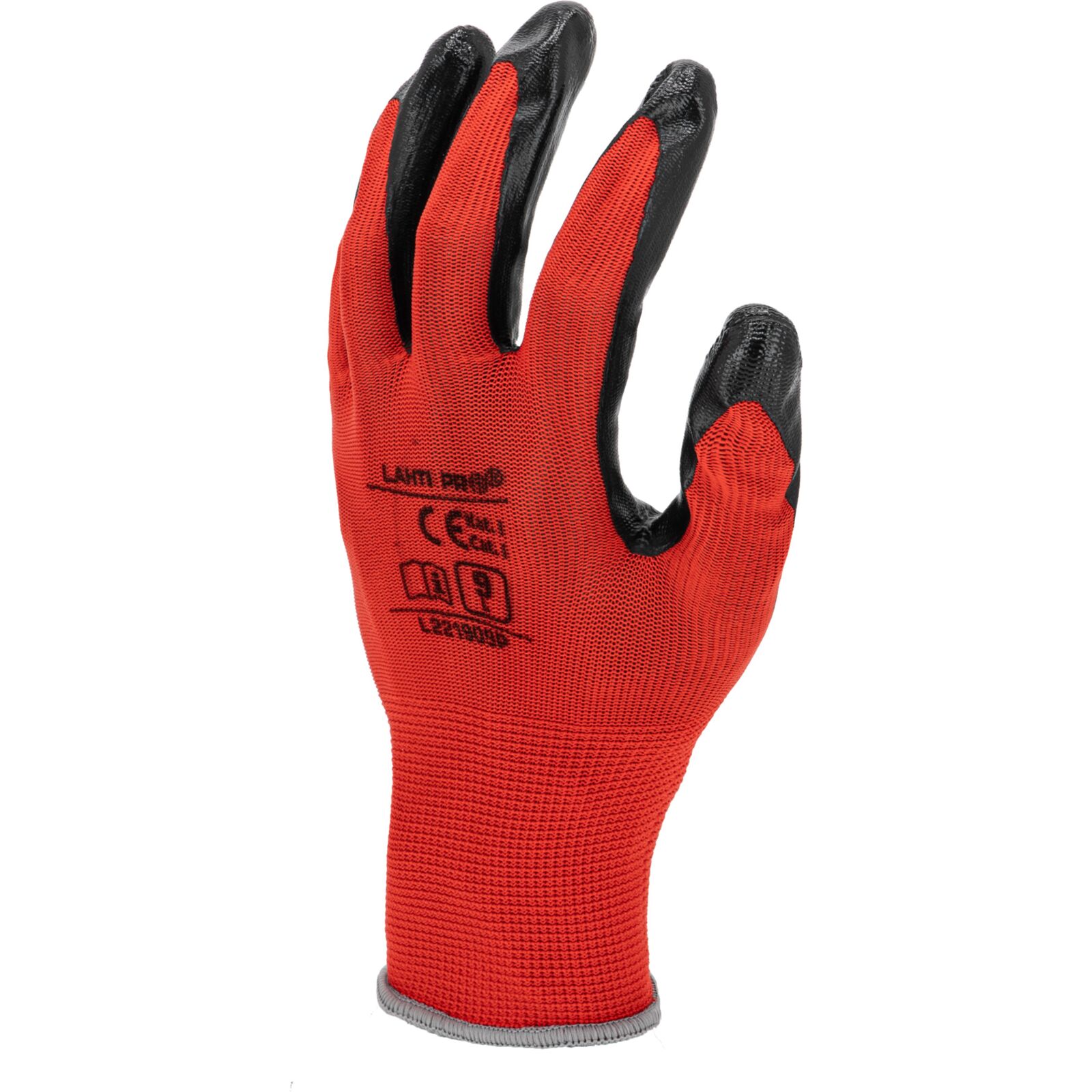 Nitrile-coated gloves red-black, 12 pairs