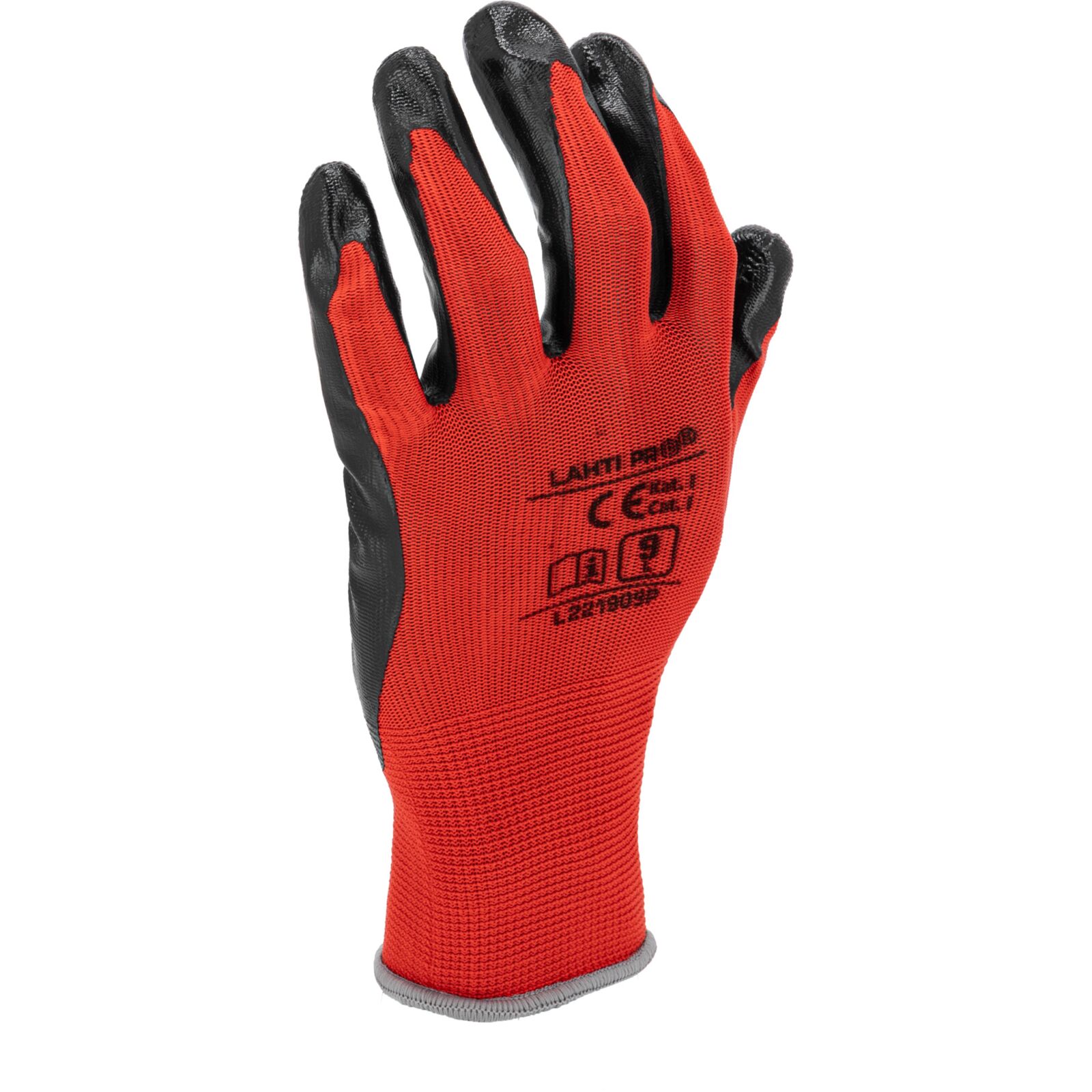 Nitrile-coated gloves red-black, 12 pairs
