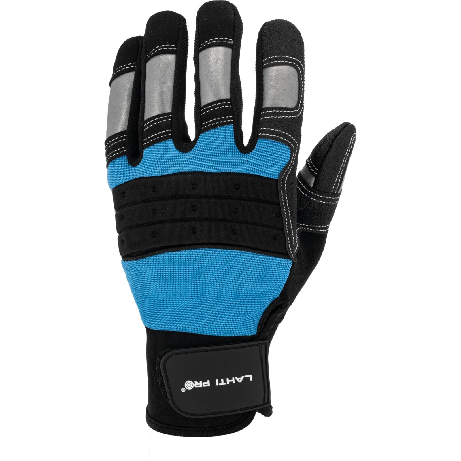 Handskar för mekaniker, st. 9, svart-blå, med reflex, spandex, PVC, CE, EN 420, LAHTI PRO L2807