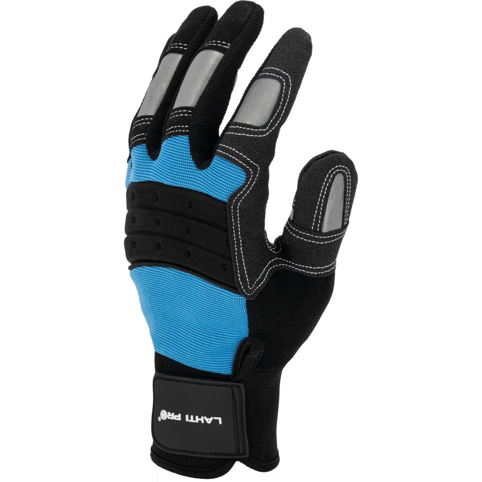 Handskar för mekaniker, st. 9, svart-blå, med reflex, spandex, PVC, CE, EN 420, LAHTI PRO L2807