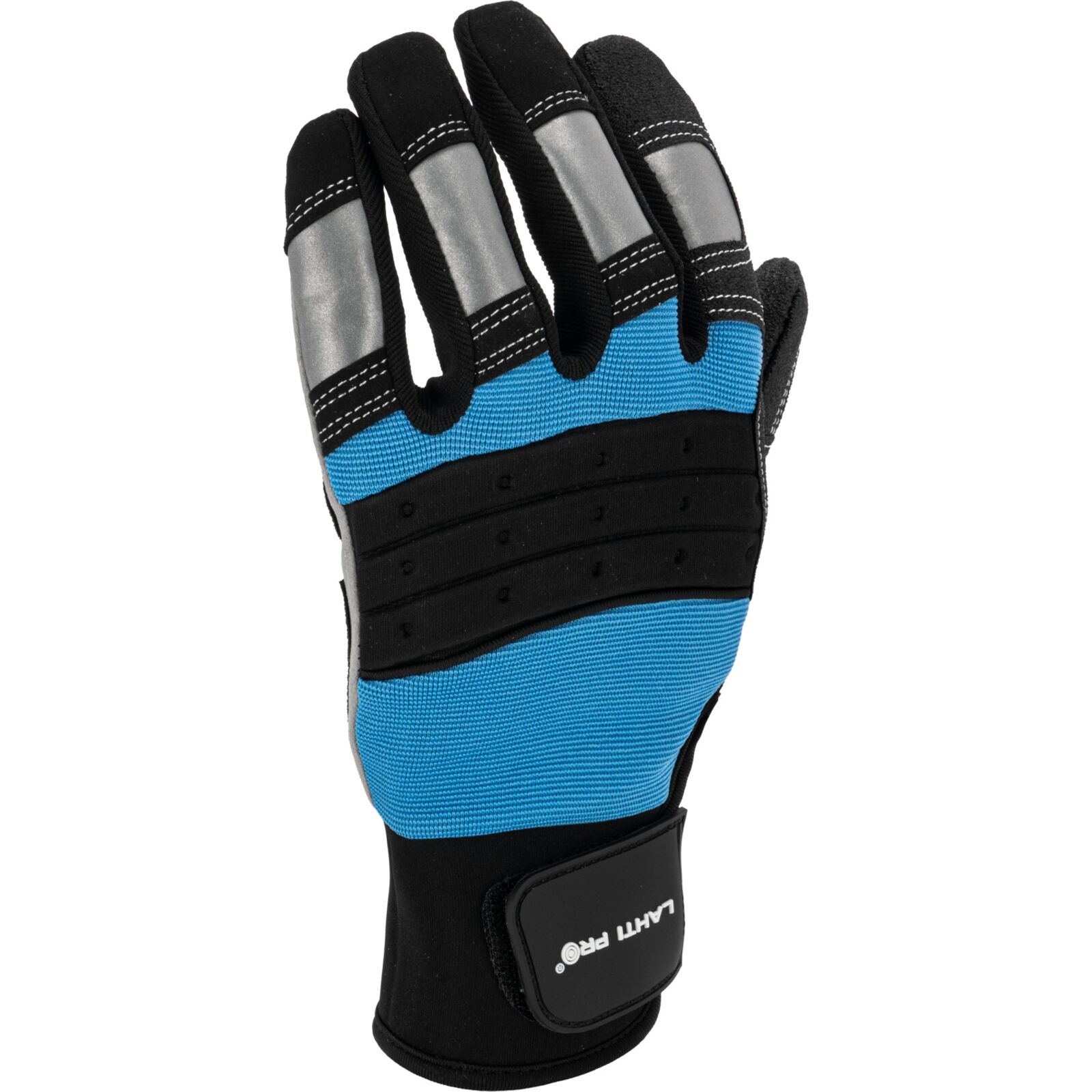Handskar för mekaniker, st. 9, svart-blå, med reflex, spandex, PVC, CE, EN 420, LAHTI PRO L2807