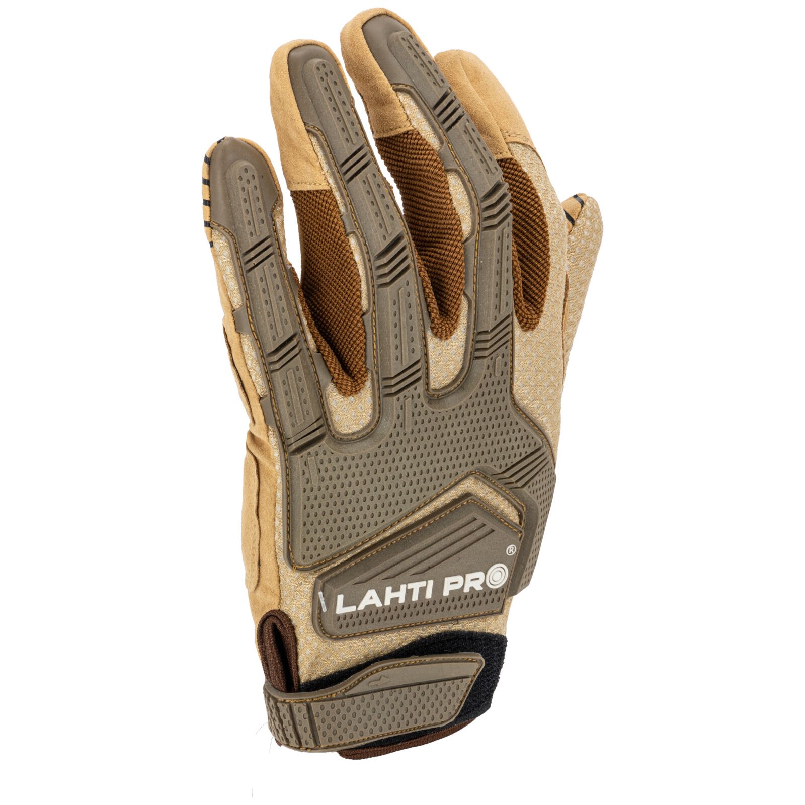 Synthetic leather gloves, mechanic gloves, brown, TPR CE, LAHTI