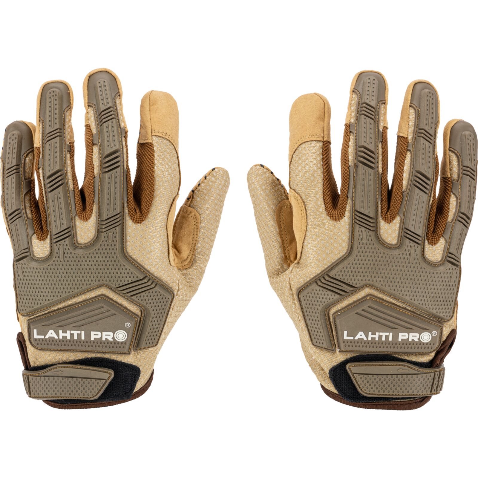 Synthetic leather gloves, mechanic gloves, brown, TPR CE, LAHTI