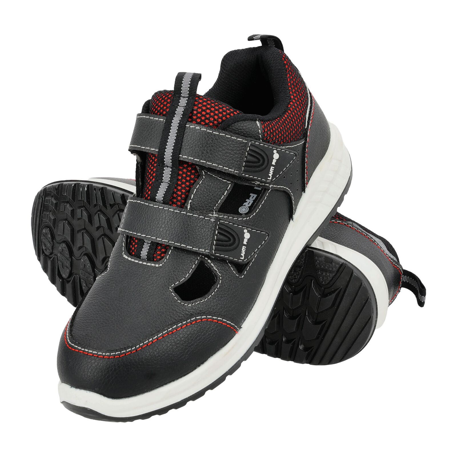 Sandaler i Läder, Svart-Vit-Röd, S1 FO SR, CE, LAHTI