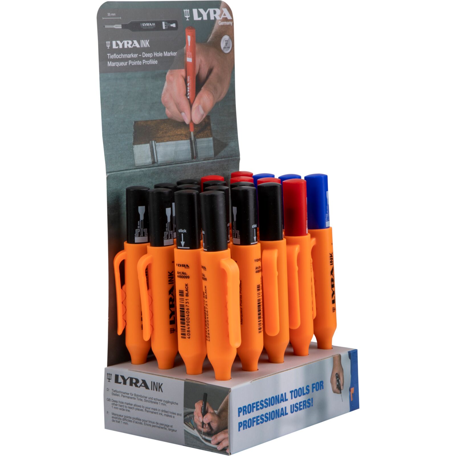 Deep hole markers, 1 mm line width, 35 mm depth
