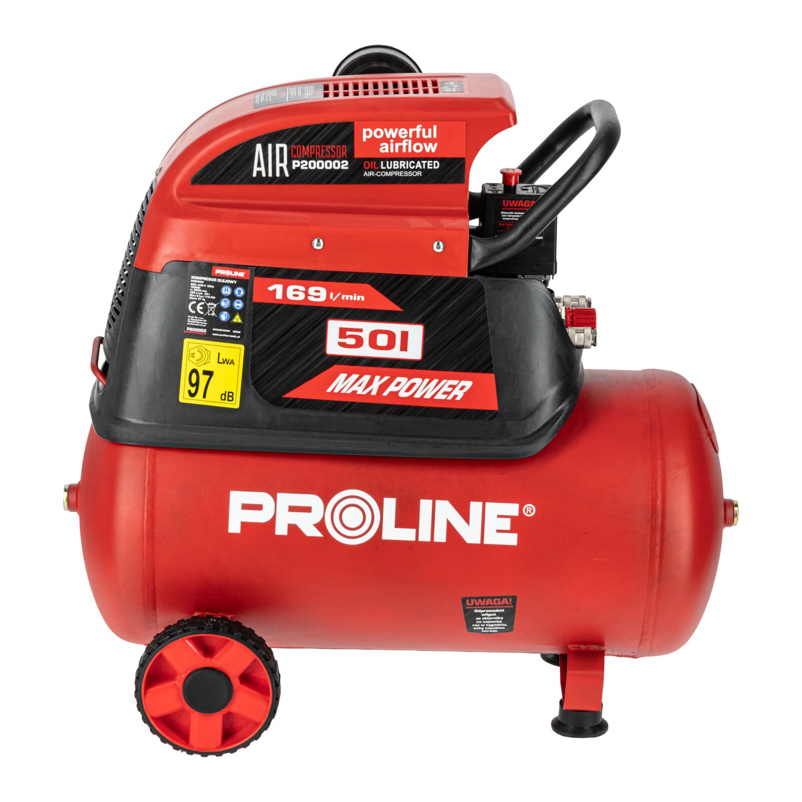 Oil-Lubricated Compressor 50L, 169 l/min, 8 bar, 1500W, 26 kg, Proline