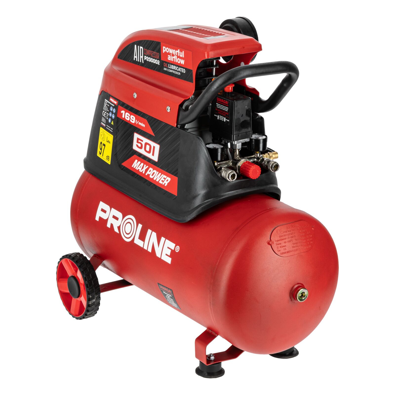 Oil-Lubricated Compressor 50L, 169 l/min, 8 bar, 1500W, 26 kg, Proline