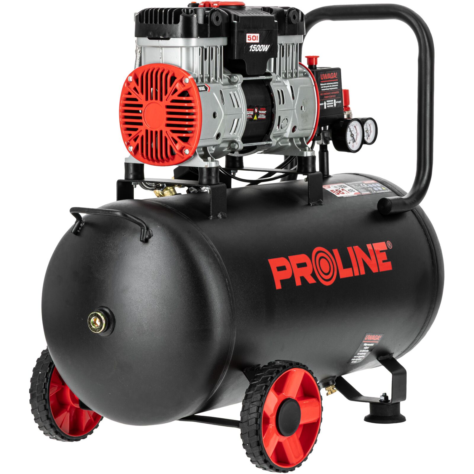 Kompresor oljefri 50L 254 l/min, 1500W, 8 bar, 58.1 dB, 25 kg, 3-lagers stål, Proline