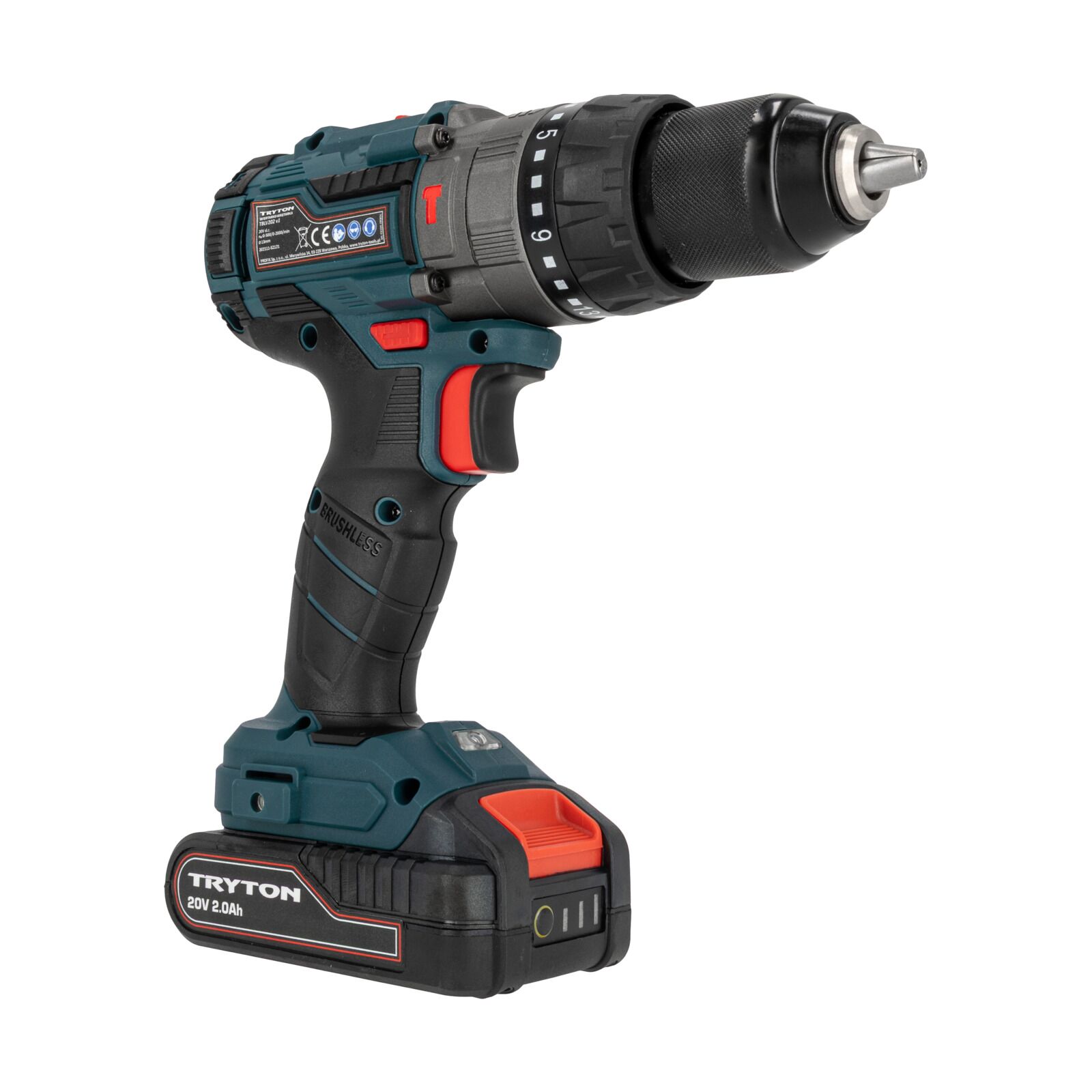 Cordless Drill Driver 20V Brushless, Impact 50Nm 2 x 2Ah, Tryton