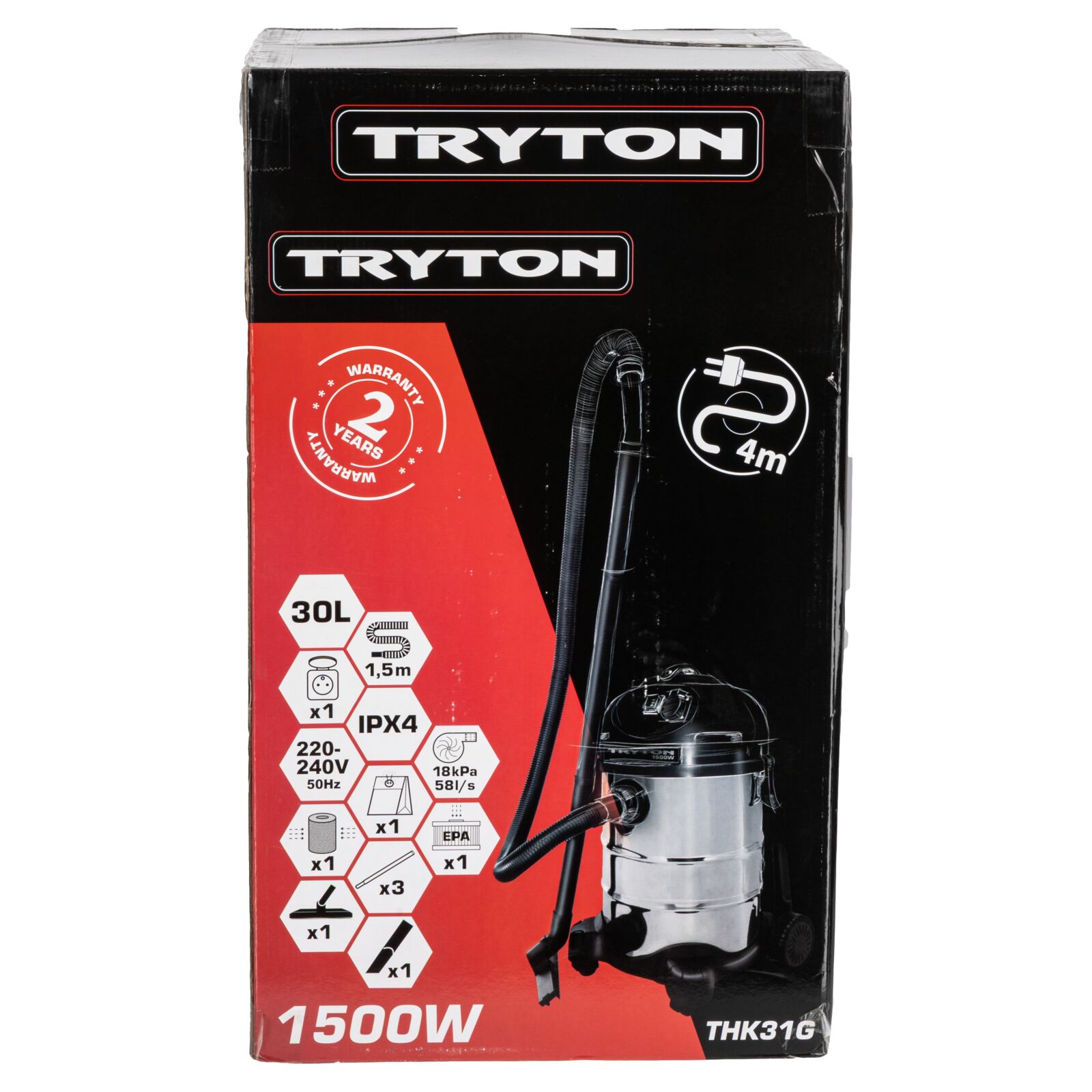 Industrial Vacuum Cleaner 1500W, 30L, Extra Socket