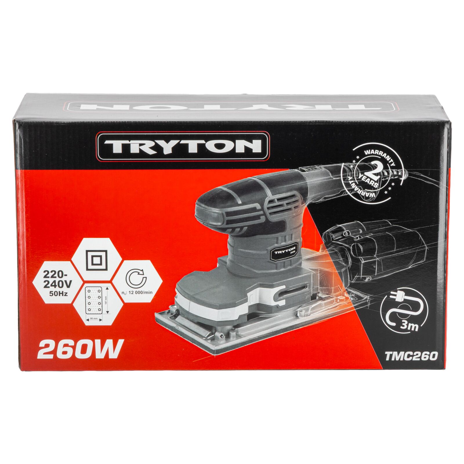 Slipmaskin 260W, 90 x 187 mm, 11000/min, Tryton