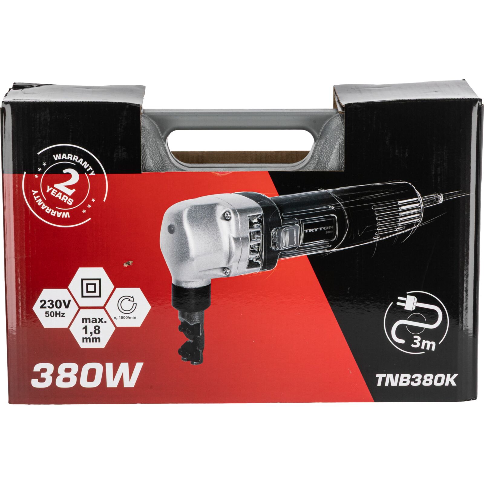 Elektriskt plåtsax 380W, 1700 RPM, 2 knivar, inkl. väska, Tryton