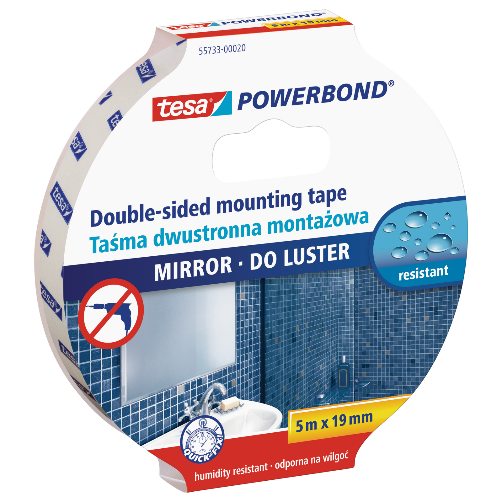Monteringstejp för speglar 5 m x 19 mm | Tesa