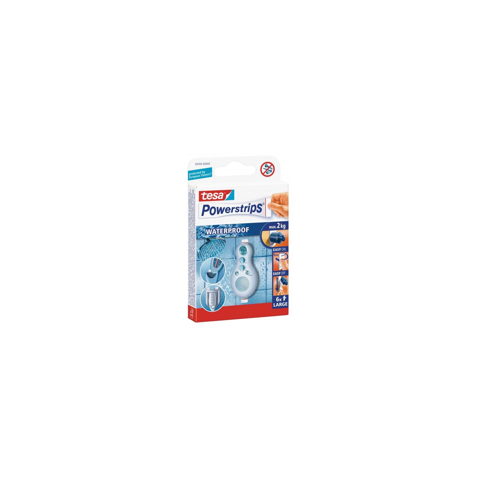 Fästremsor 6-pack Självhäftande Waterproof Avtagbara, Tesa PowerStrips