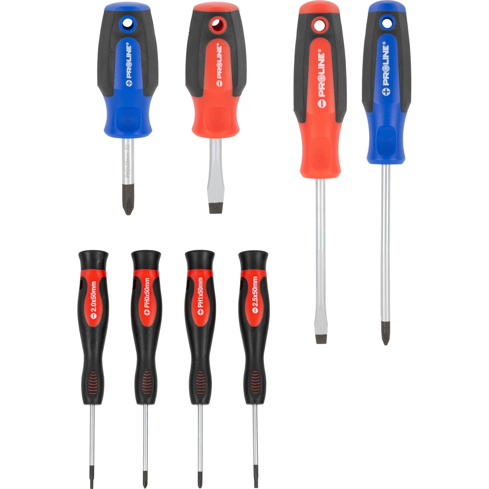 Skruvmejselsats 8 Delar, S2 Stål HRC 59, Magnetisk, Ergonomiskt Soft-Touch, Proline