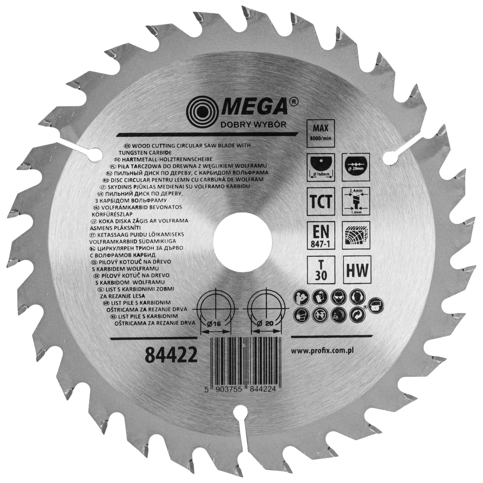 Circular saw blade for wood 160 mm 30T