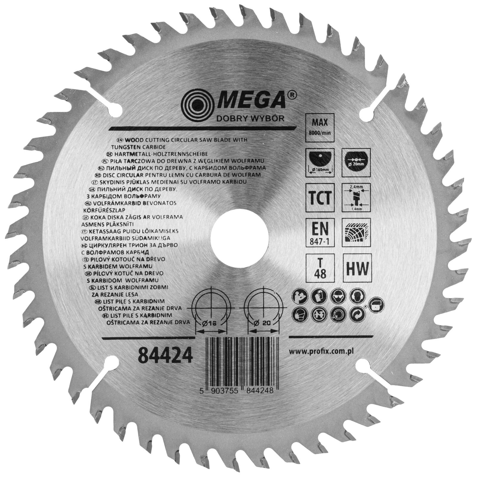 Circular saw blade for wood 160 mm 48T