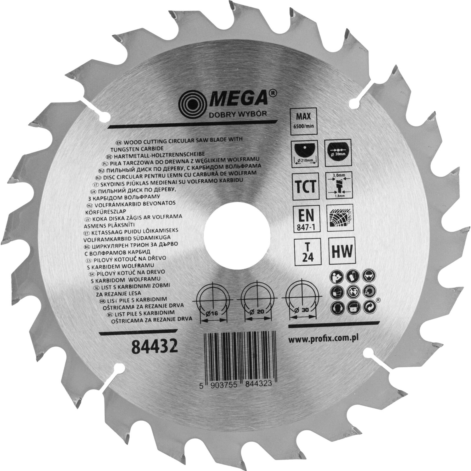 Cirkelsågklinga för trä 210 mm, 24 tänder