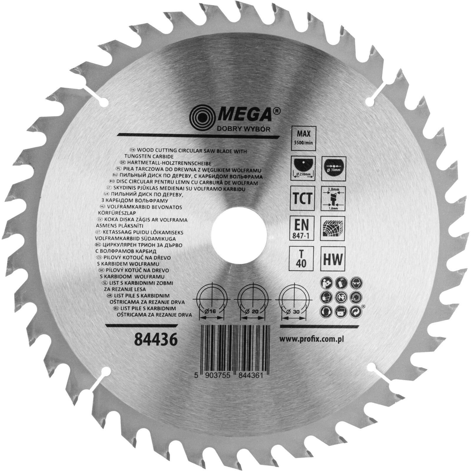 Circular saw blade for wood 250 mm, 40T