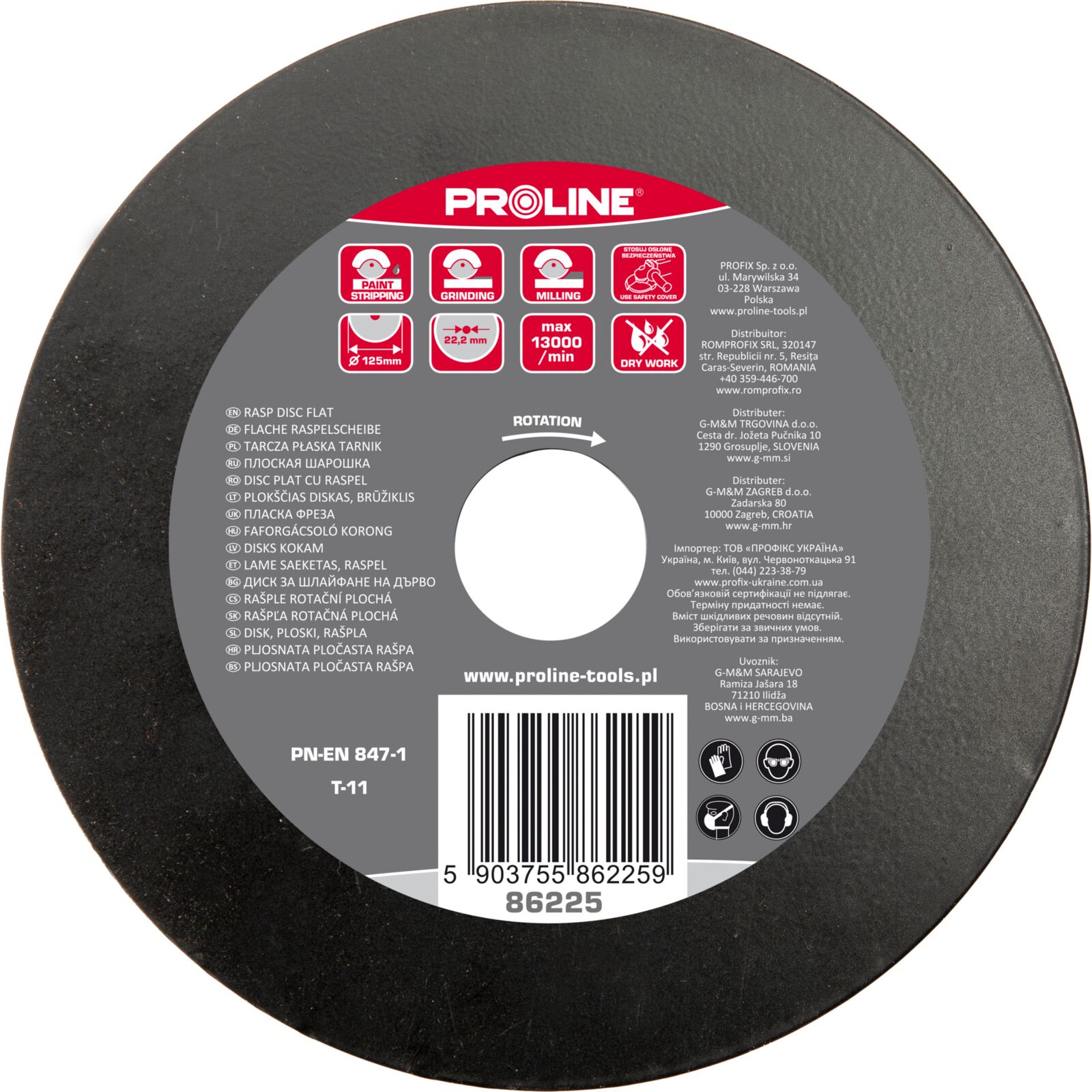 Platt raspskiva 125 mm, grova tänder
