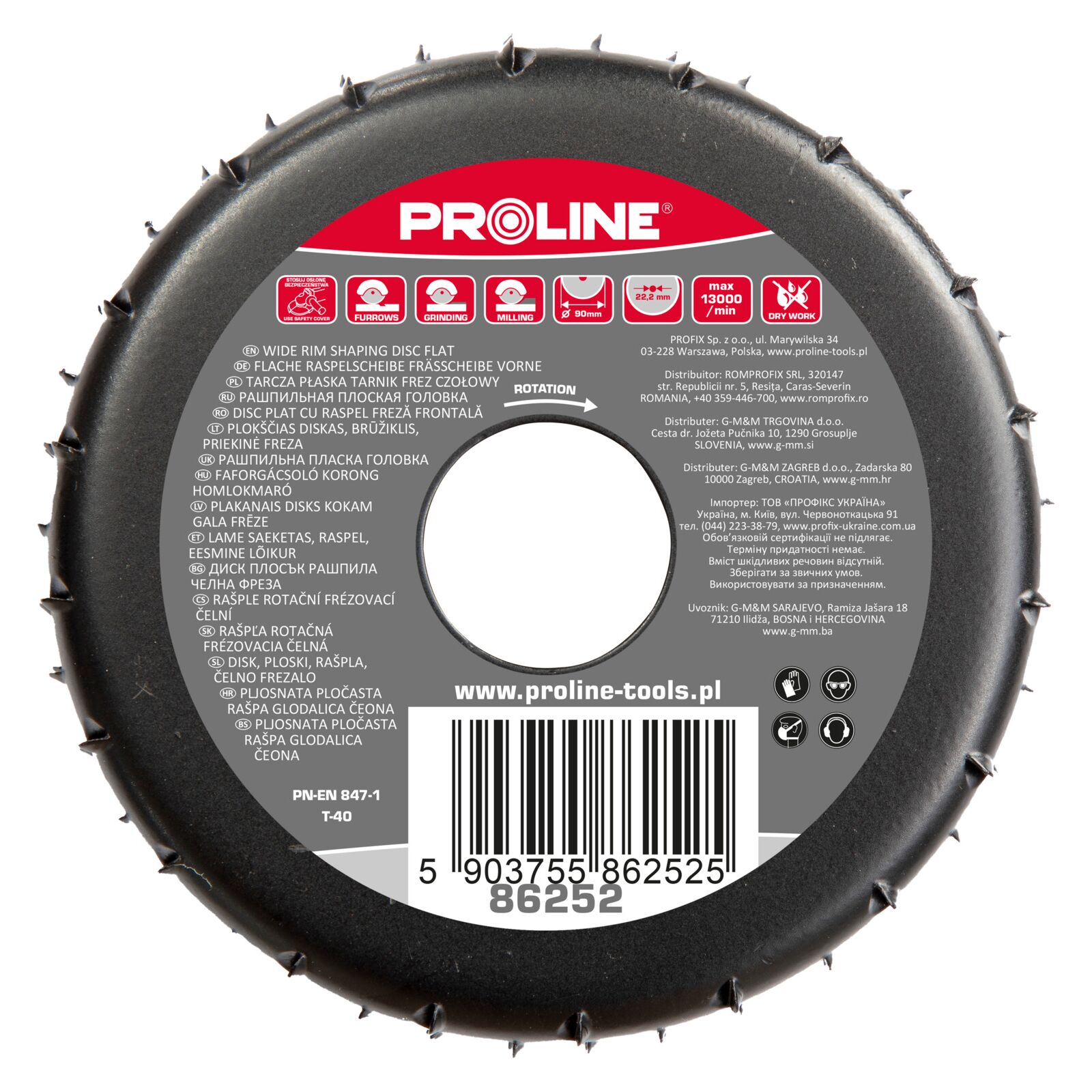 Bred kantformningsskiva plan 90 mm, Proline