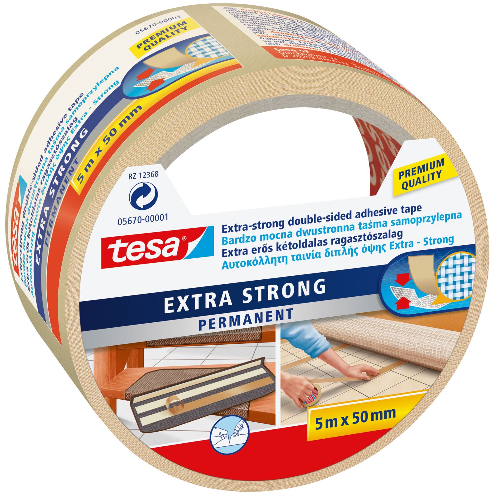 Matttejp, dubbelsidig tejp 5m:50 mm, Tesa